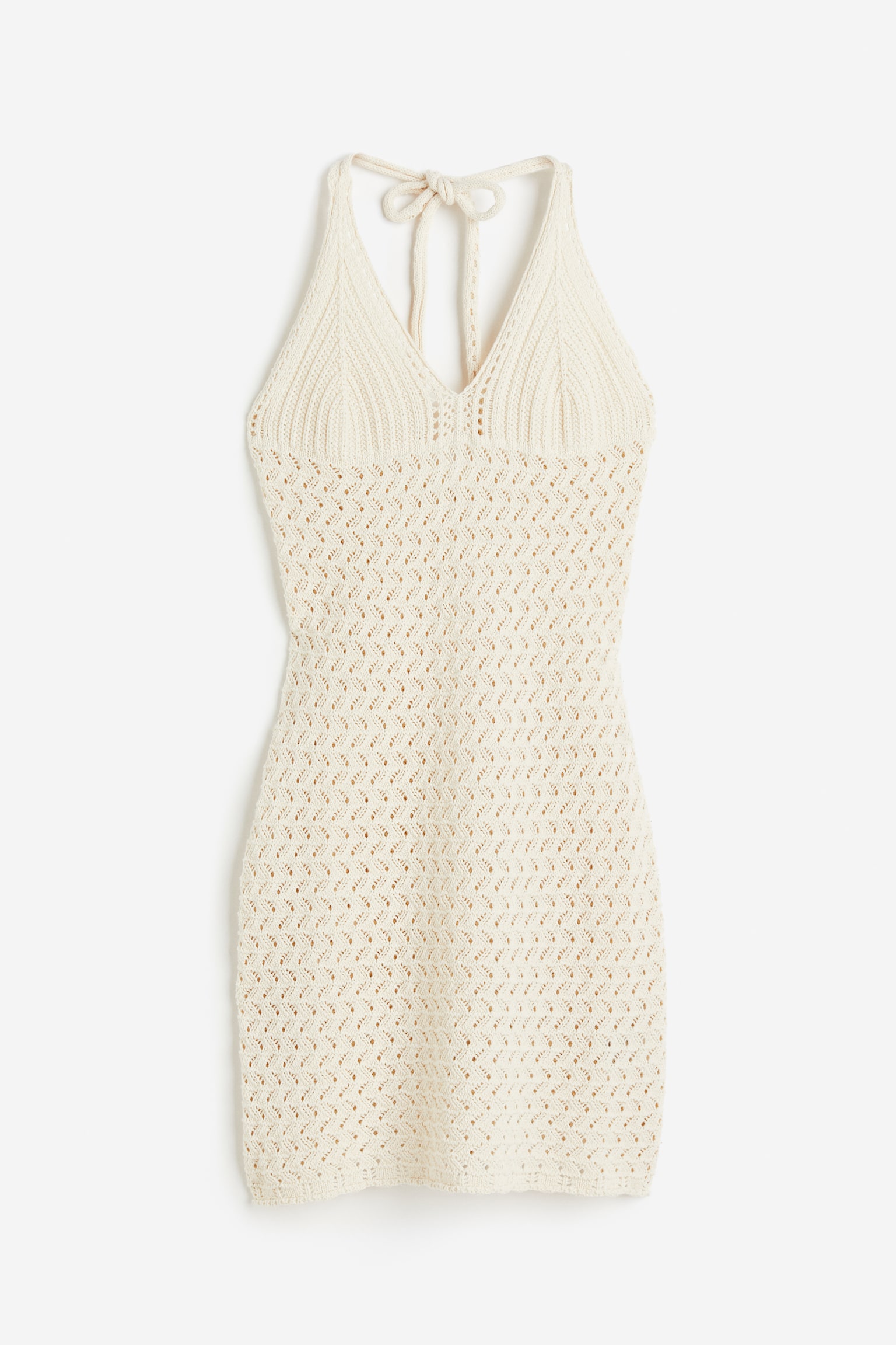 Crochet Look Mini Dress - Light beige/Black - 1