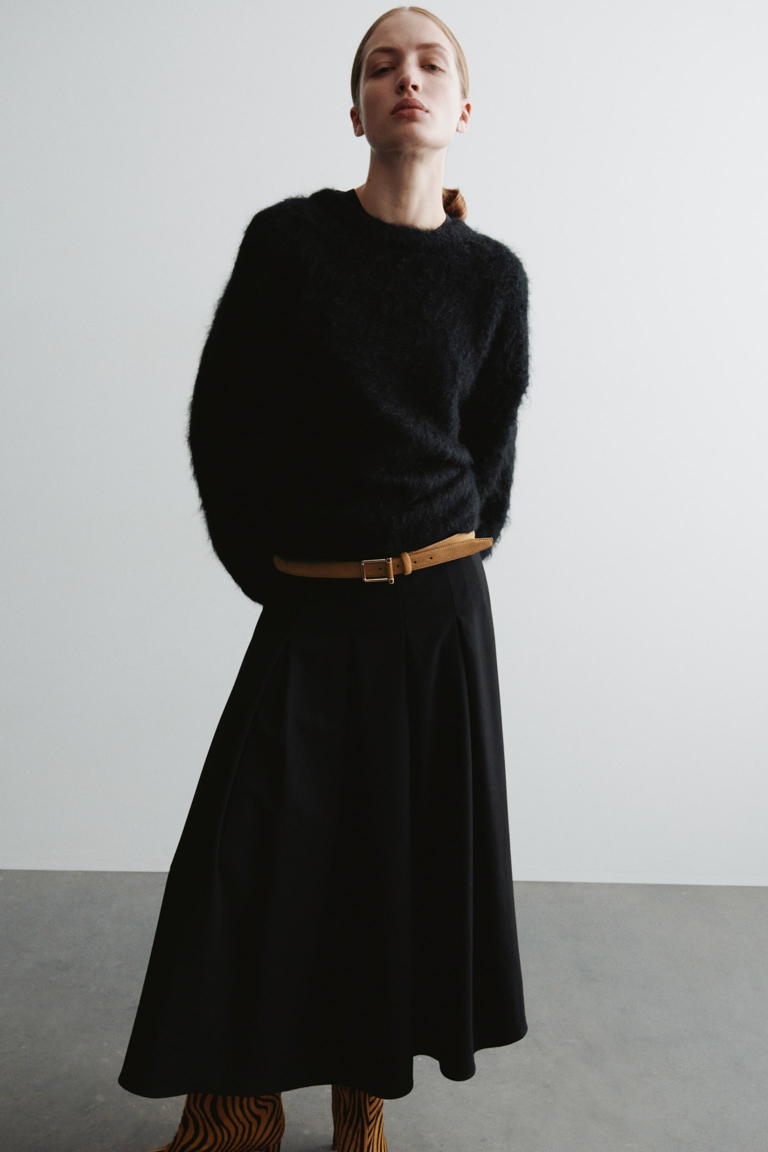 Leather belt - Beige/Dark khaki green/Brown - 4