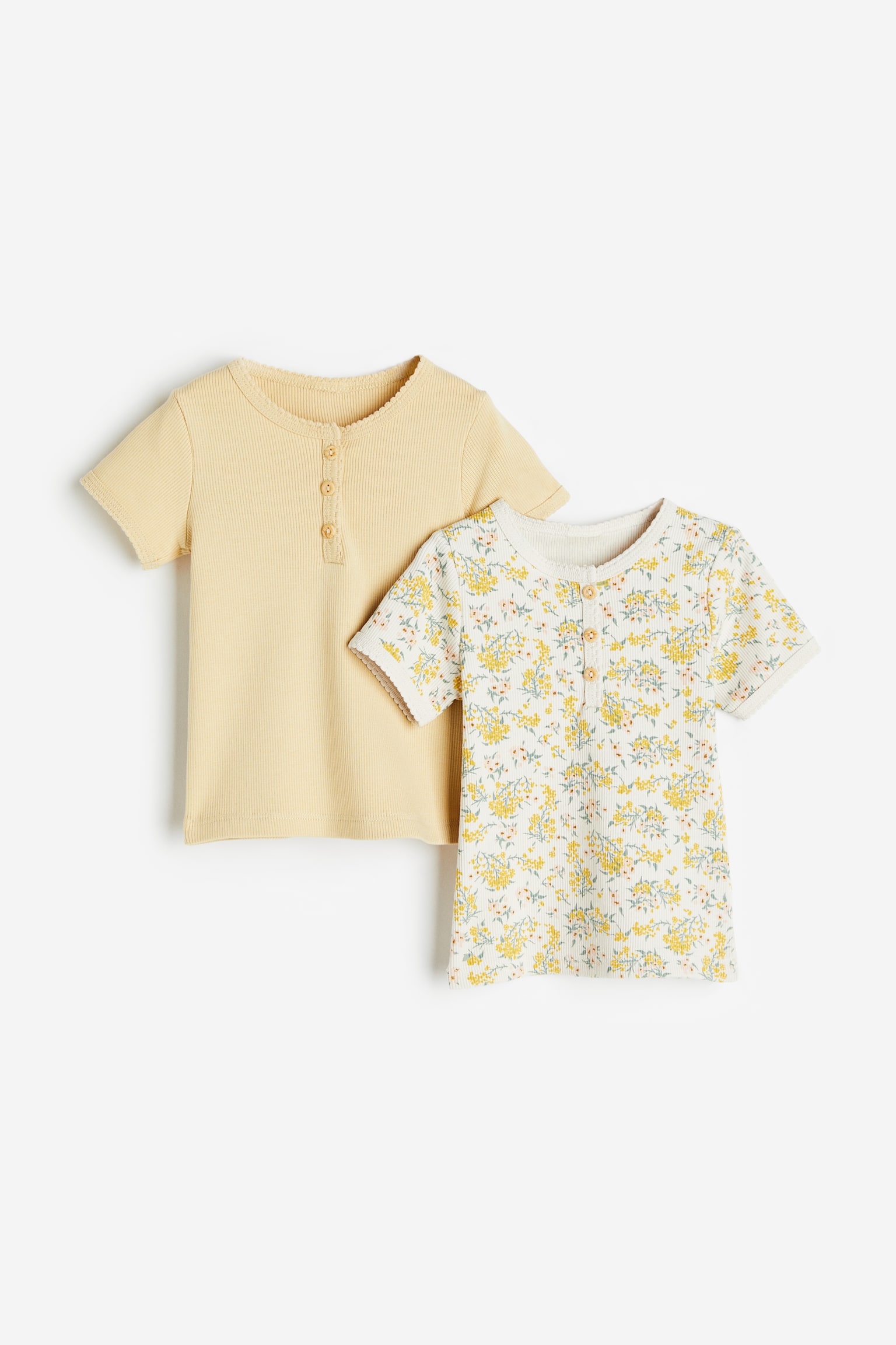 2-pack ribbed tops - Cream/Yellow flowers - 1