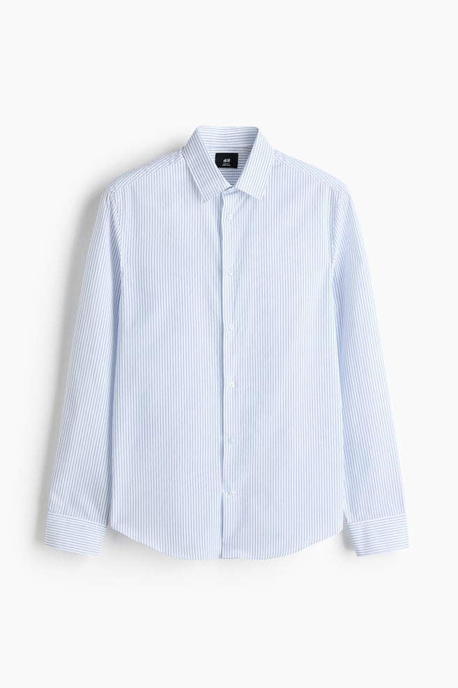 Slim Fit Easy-iron Shirt - Blue/striped/Light pink/striped/Light blue/striped/White/Black/Light blue/Khaki green/Dark gray/Dark brown - 1