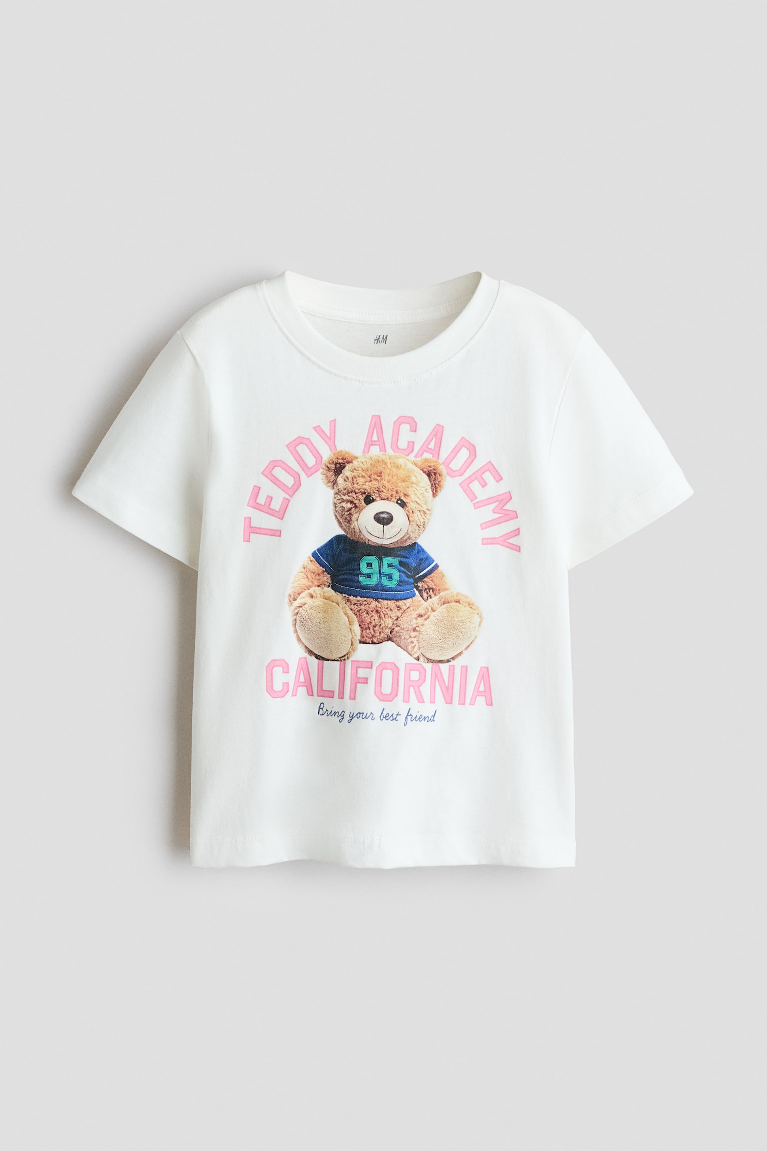 Cotton T-Shirt with Printed Motif - White/Teddy Academy