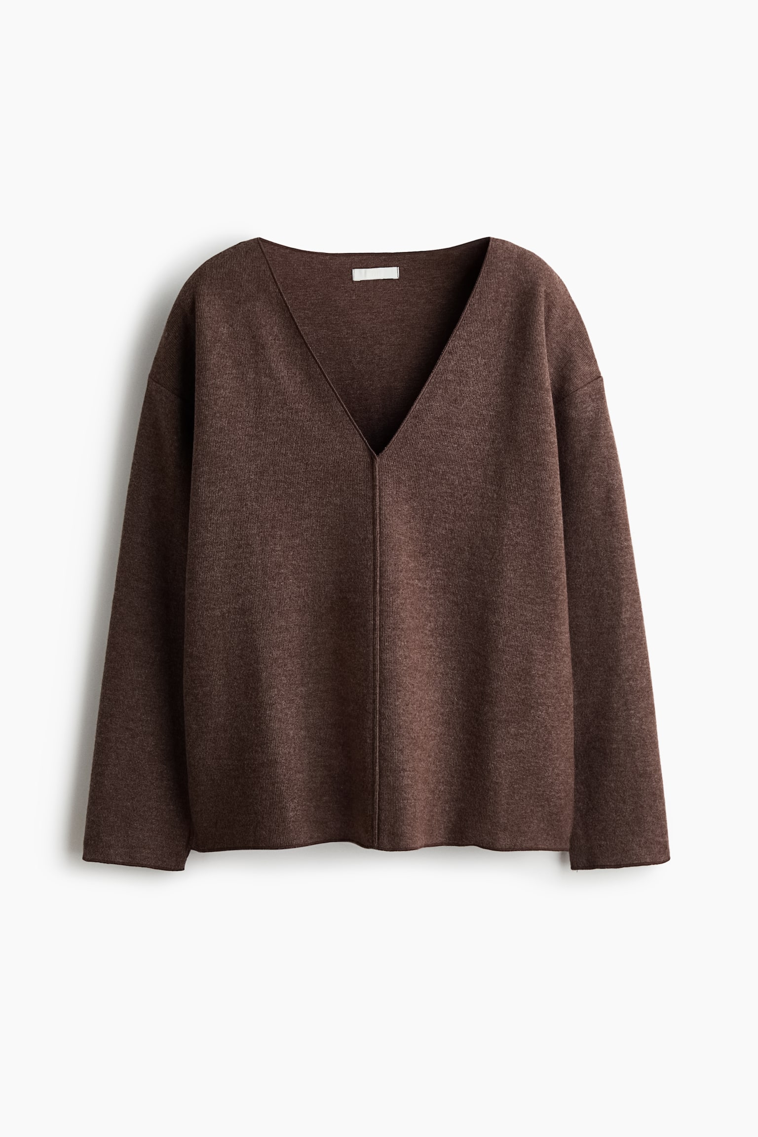 Rib-knit V-neck top - Brown marl/Beige/Dark grey marl