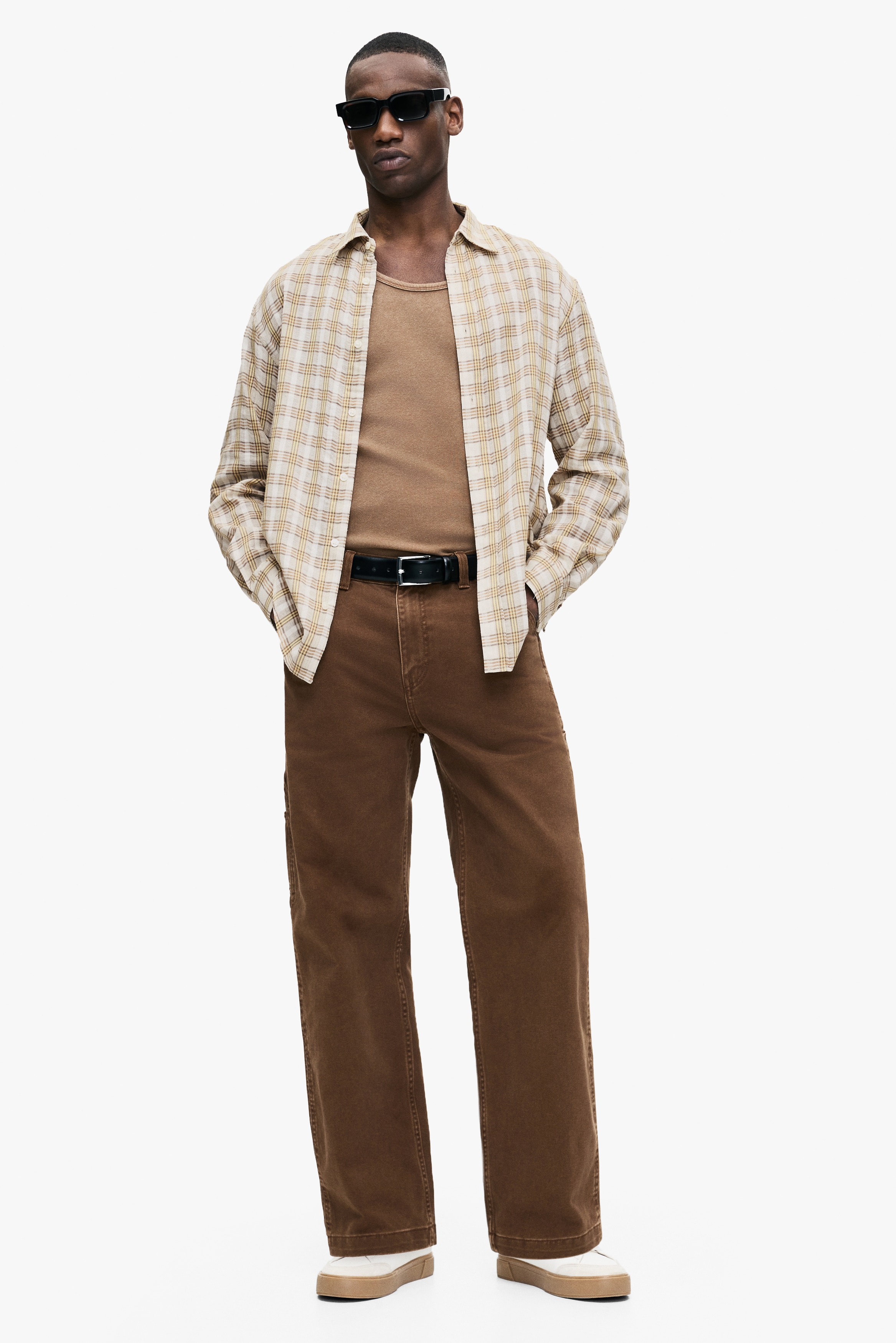 Men's Light beige/checked Relaxed-Fit Cotton Shirt | H&M US