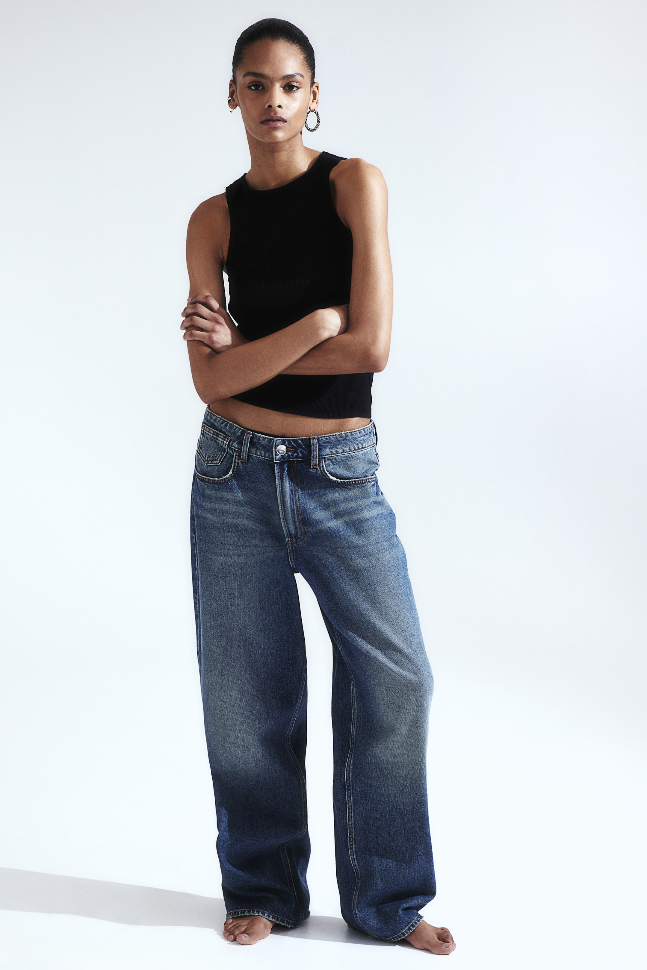 Baggy Low Jeans - Low waist - Long - Denim blue - Ladies | H&M GB