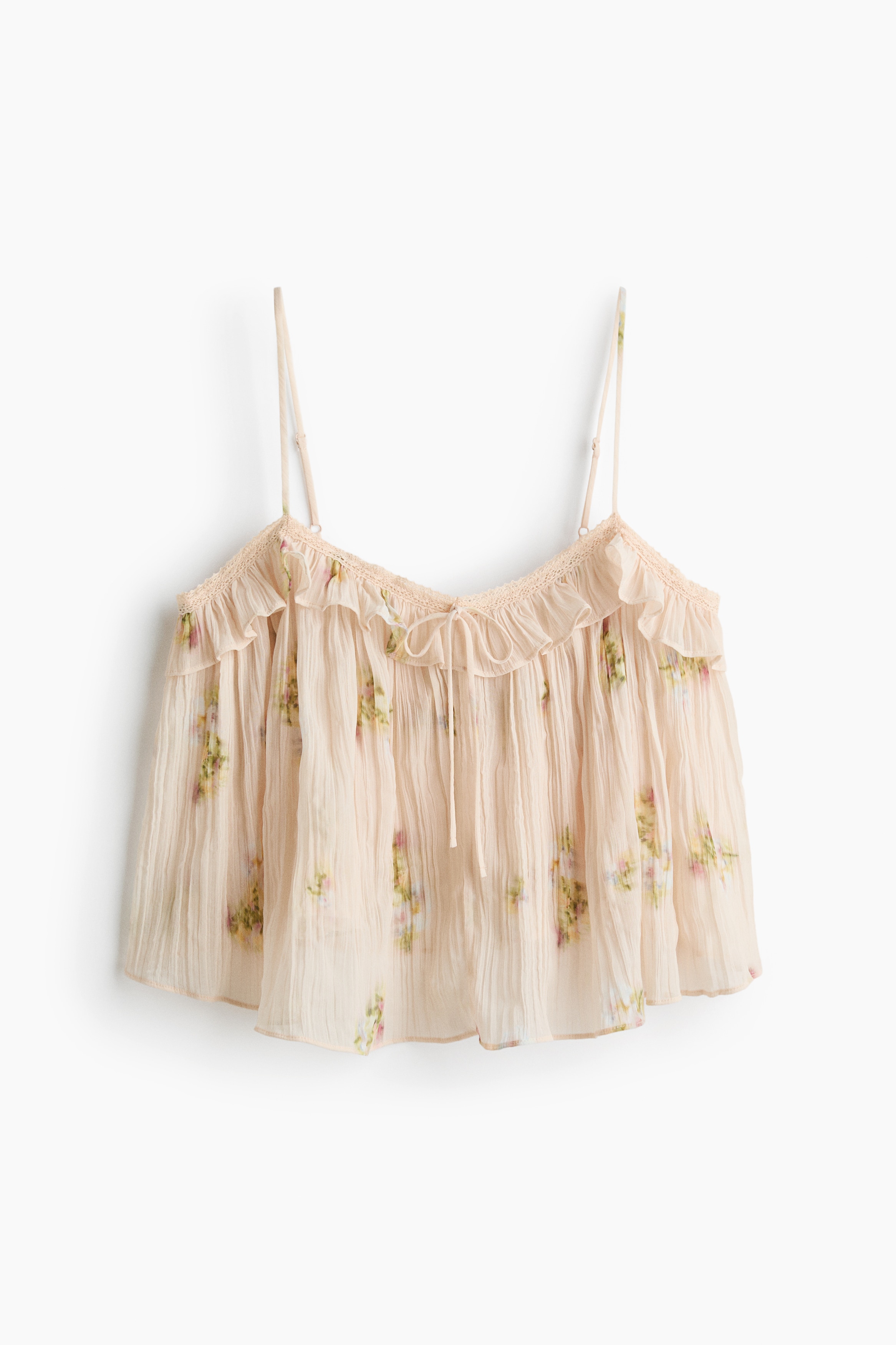 Crinkled Tie-Detail Top - Light dusty orange/floral