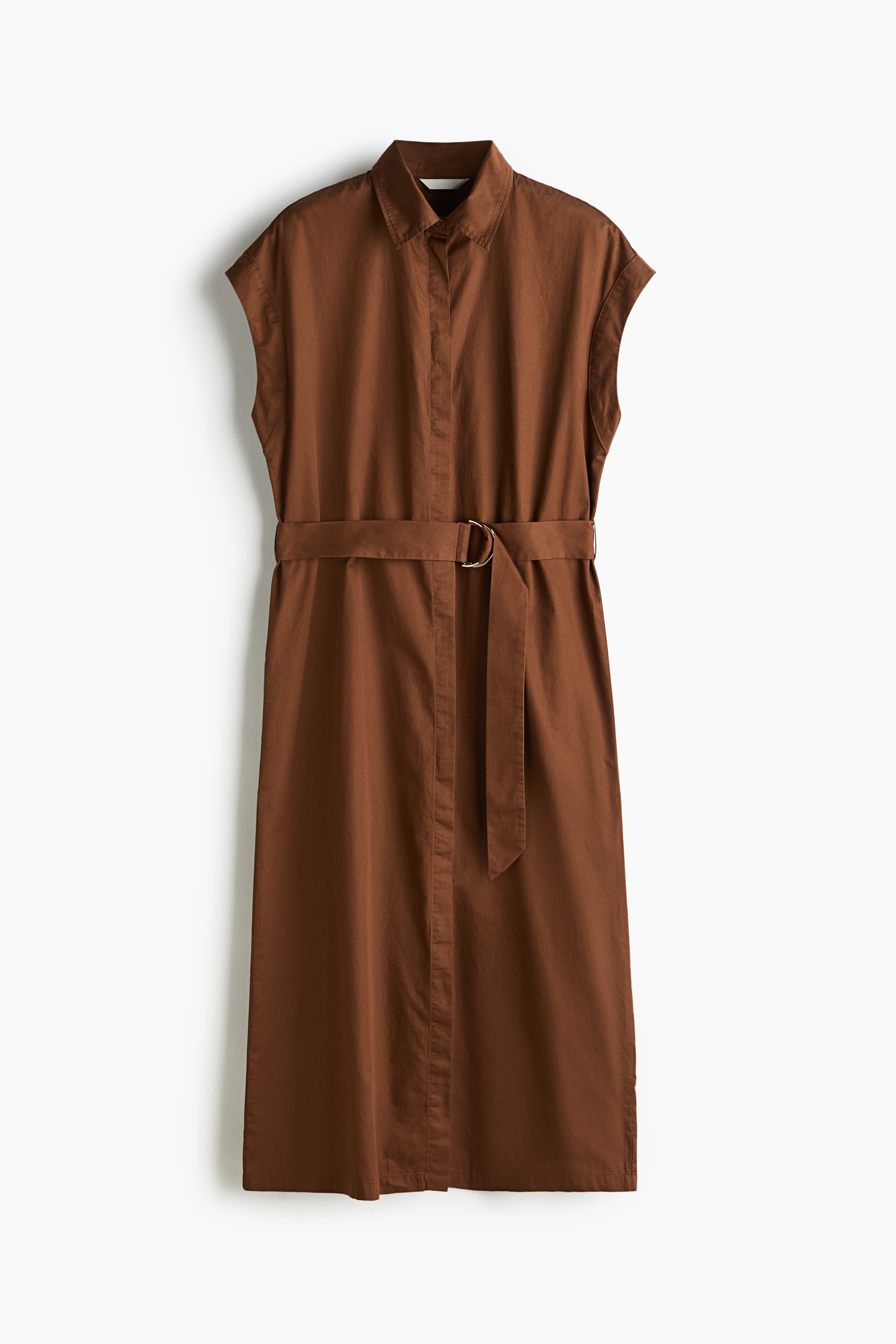 Belted Poplin Shirt Dress - Brown