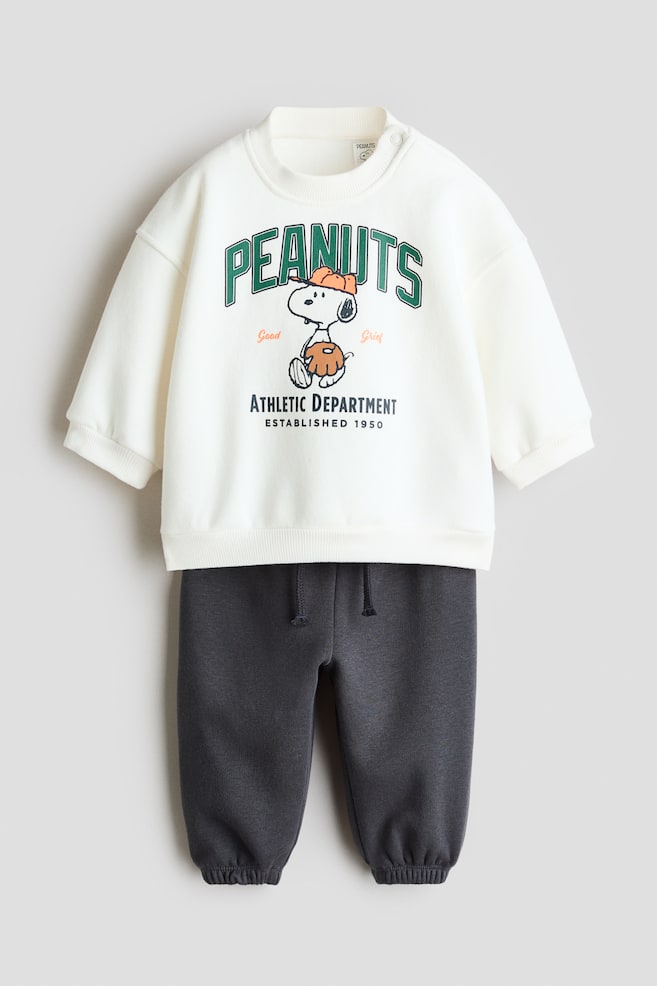 2-Piece Printed Sweatshirt and Joggers Set - Dark gray/Snoopy/Light gray/Mickey Mouse/Light beige/Winnie the Pooh/Dark gray/The Lion King/Cream/The Lion King/Light gray/Mickey Mouse/Dusty blue/Mickey Mouse - 1