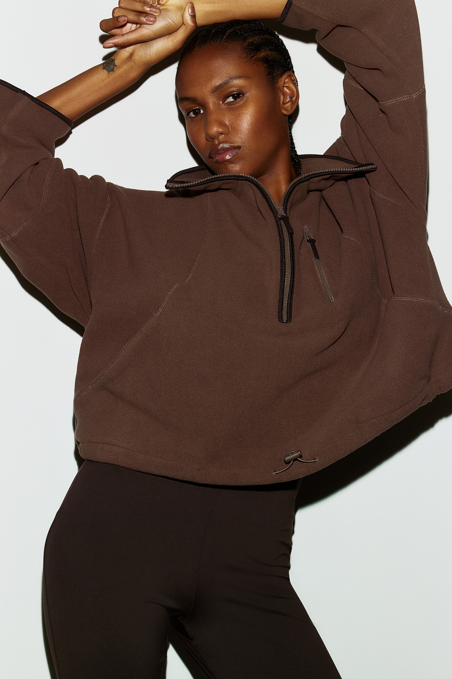 Half Zip Activewear Top in DryMove™ Fleece - Brown - 7