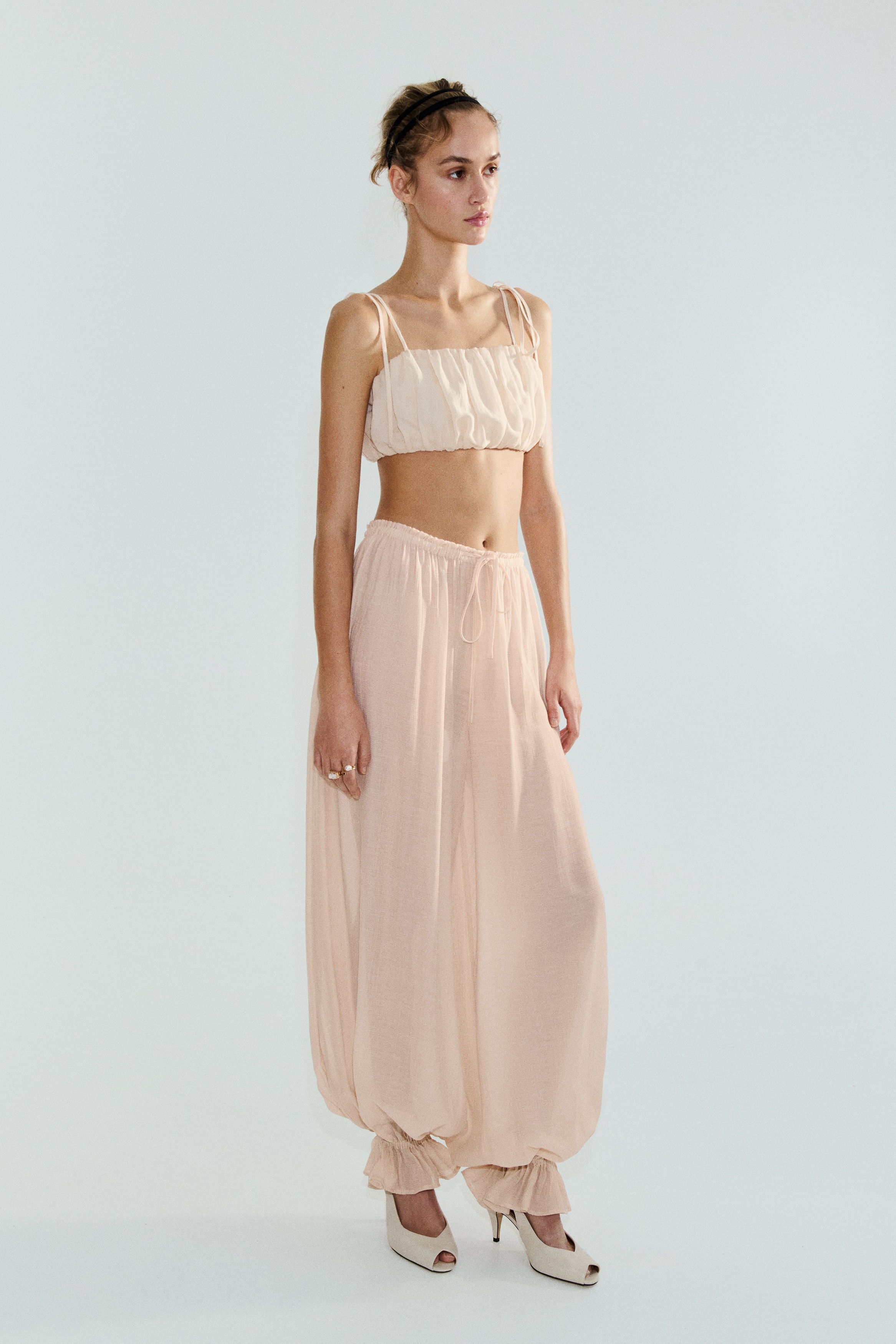 Drawstringbroek met ballonpijpen - Lichtbeige