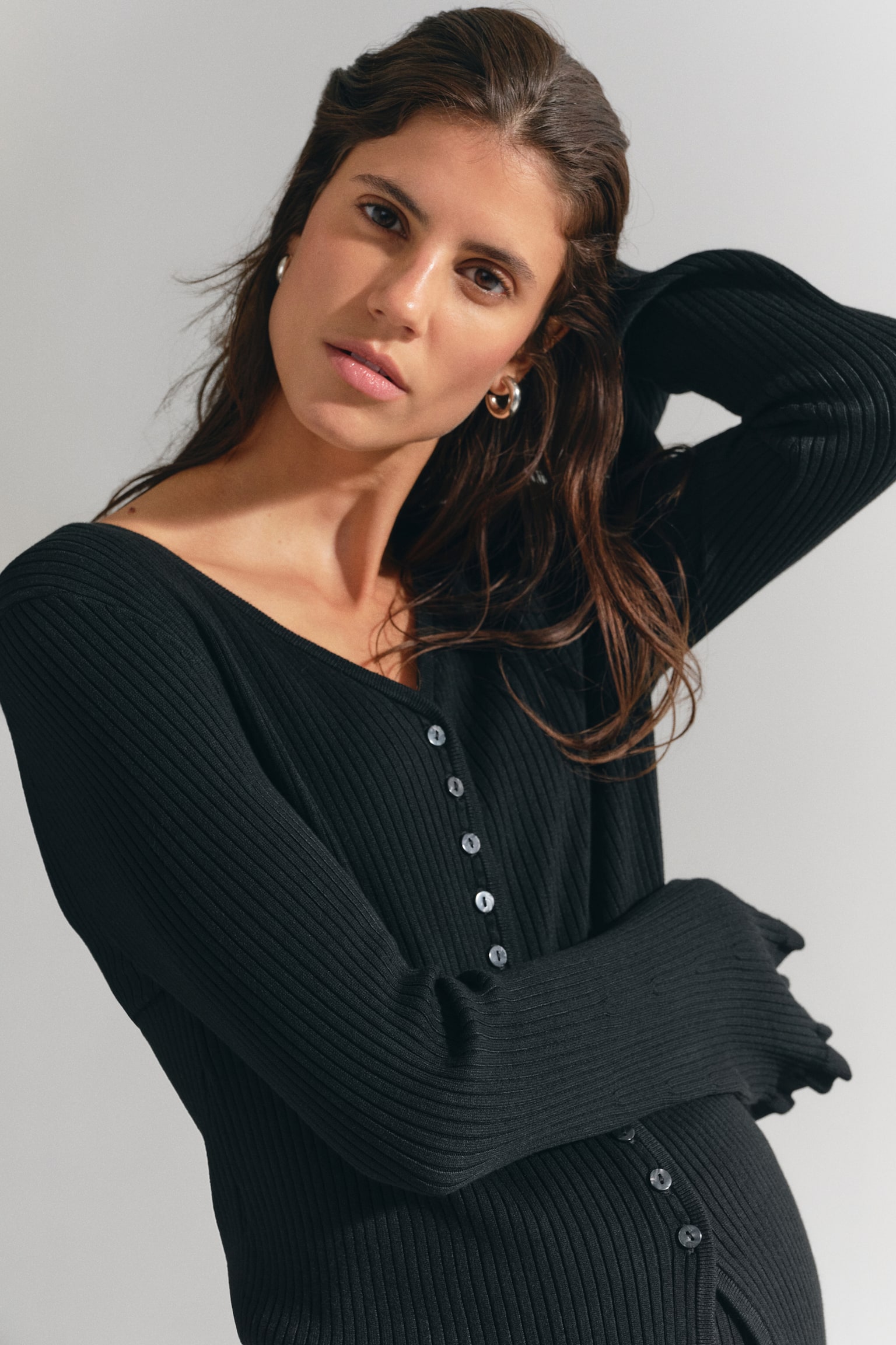 Женский кардиган H&M Mama Rib-Knit, цвет: Чёрный — фото 4