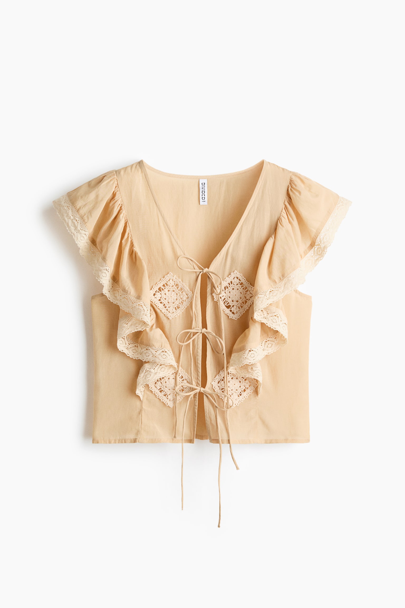 Lace-trimmed flounced blouse - Light beige - 1