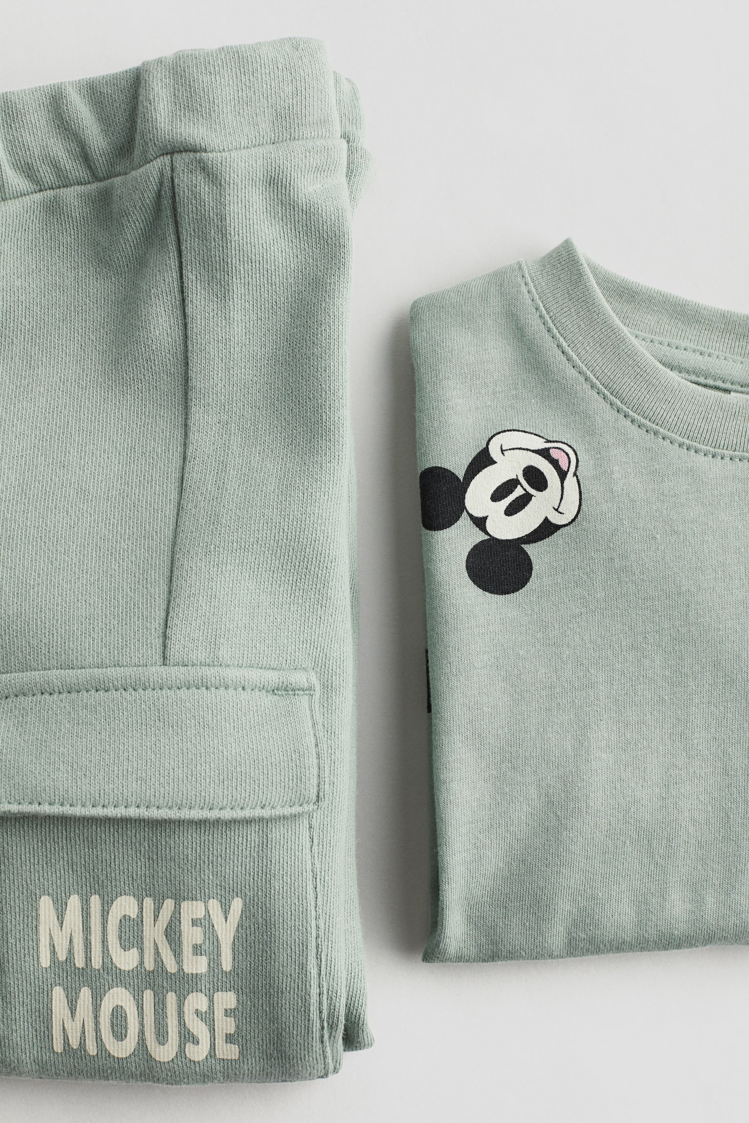 2-piece T-shirt and joggers cotton set - Light dusty green/Mickey Mouse - 2