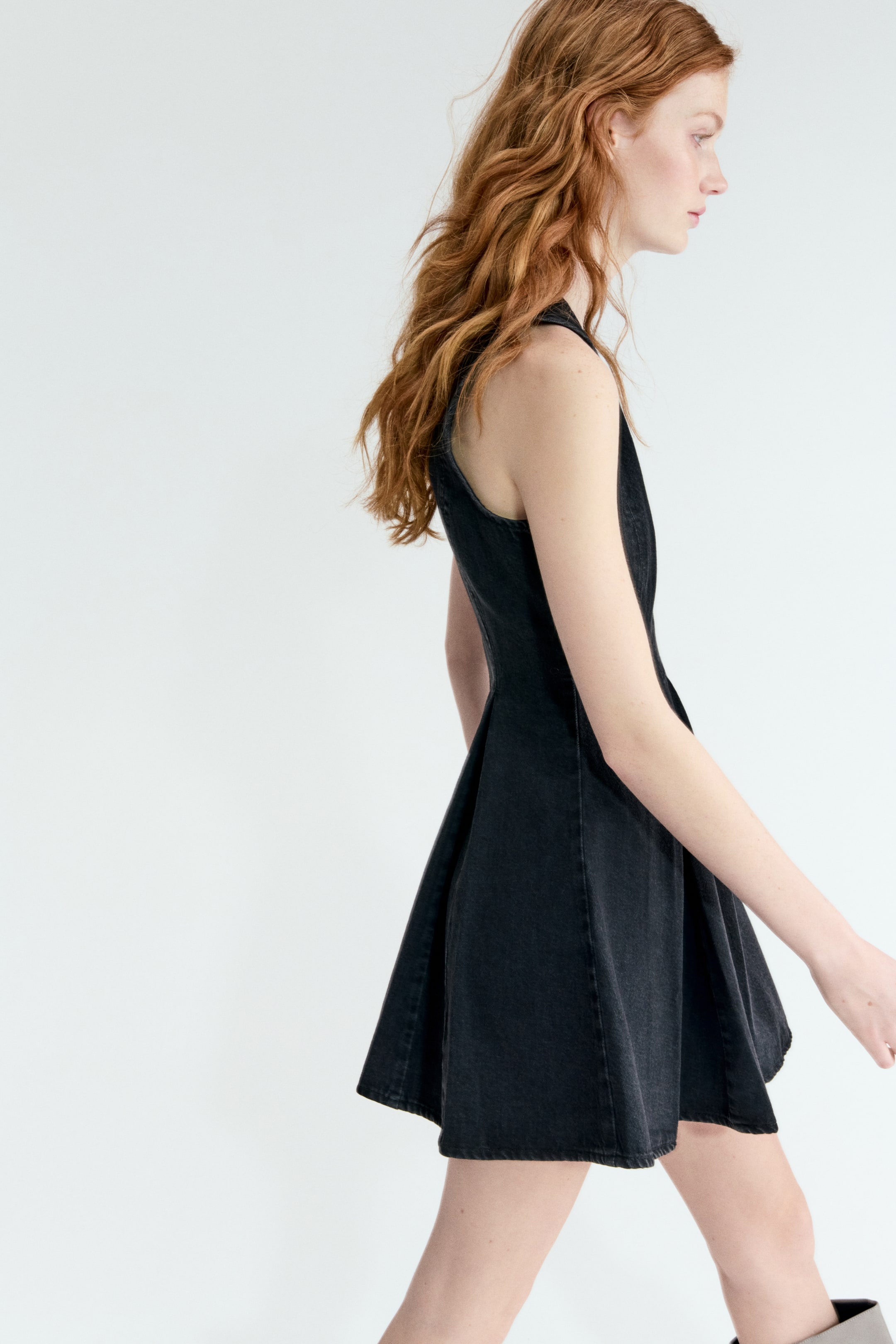 Flared-Skirt Denim Dress