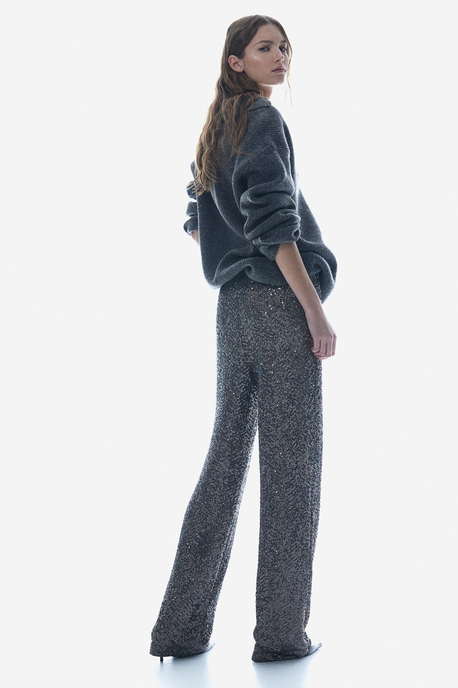 Sequined trousers - Dark grey/Herringbone-patterned/Black/Herringbone-patterned/Silver-coloured/Herringbone-patterned/Black - 5