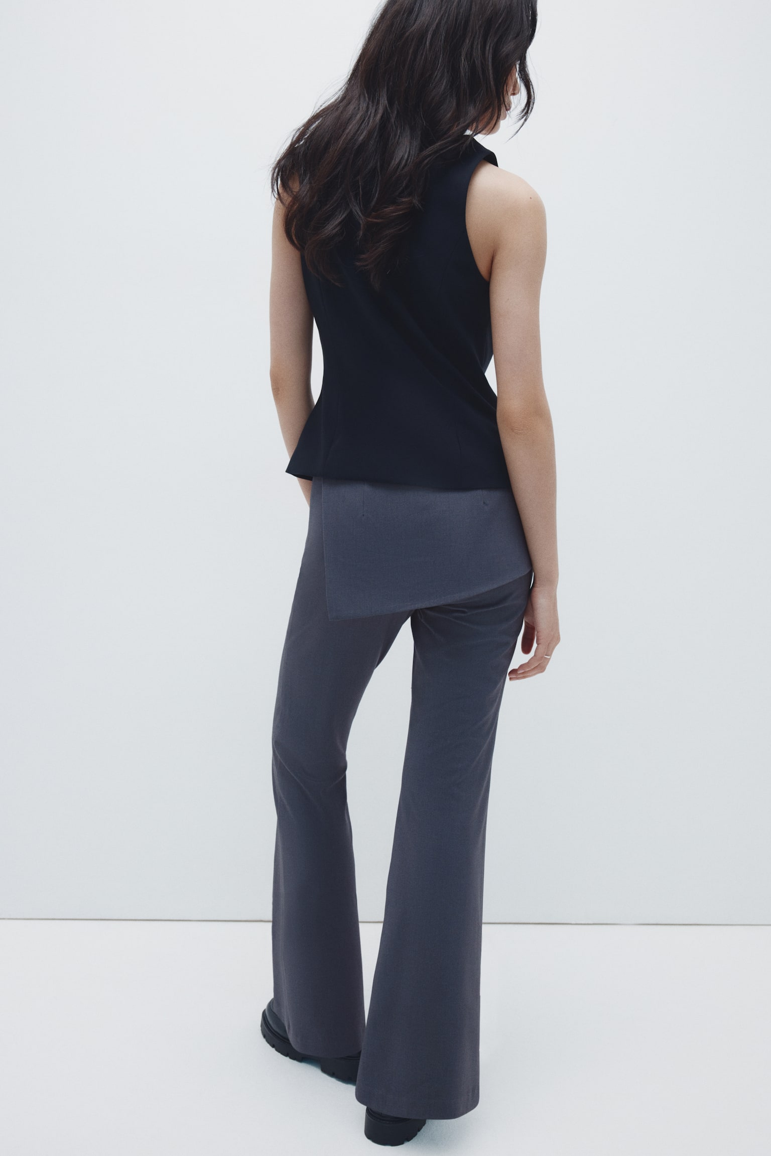 Skirt-layered trousers - 다크 그레이/블랙 - 5