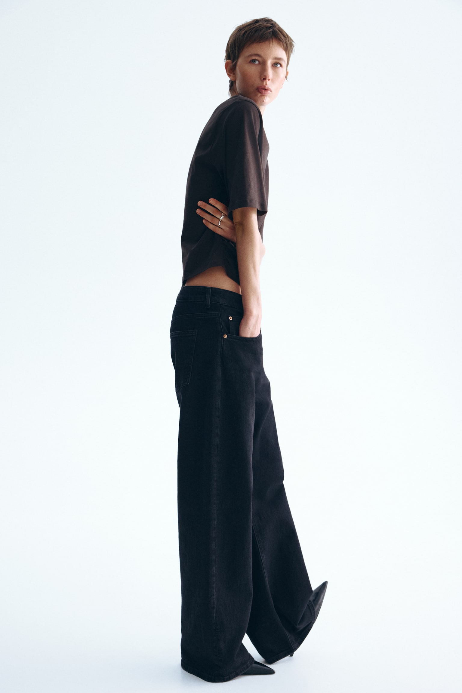 Draped T-shirt - Dark brown/White/Light yellow - 4