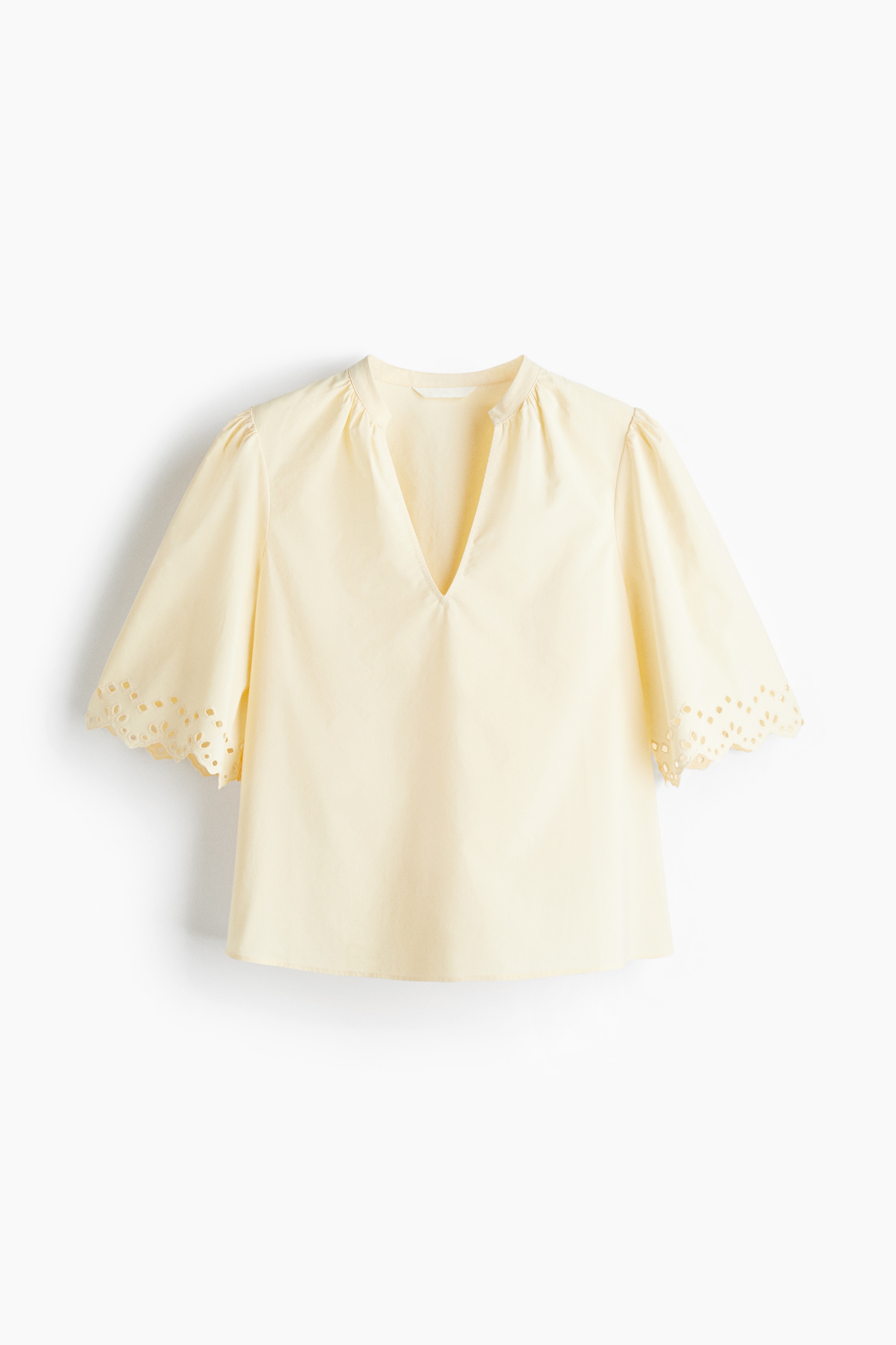Katoenen blouse met broderie anglaise - Lichtgeel/Wit/Lichtblauw/gestreept