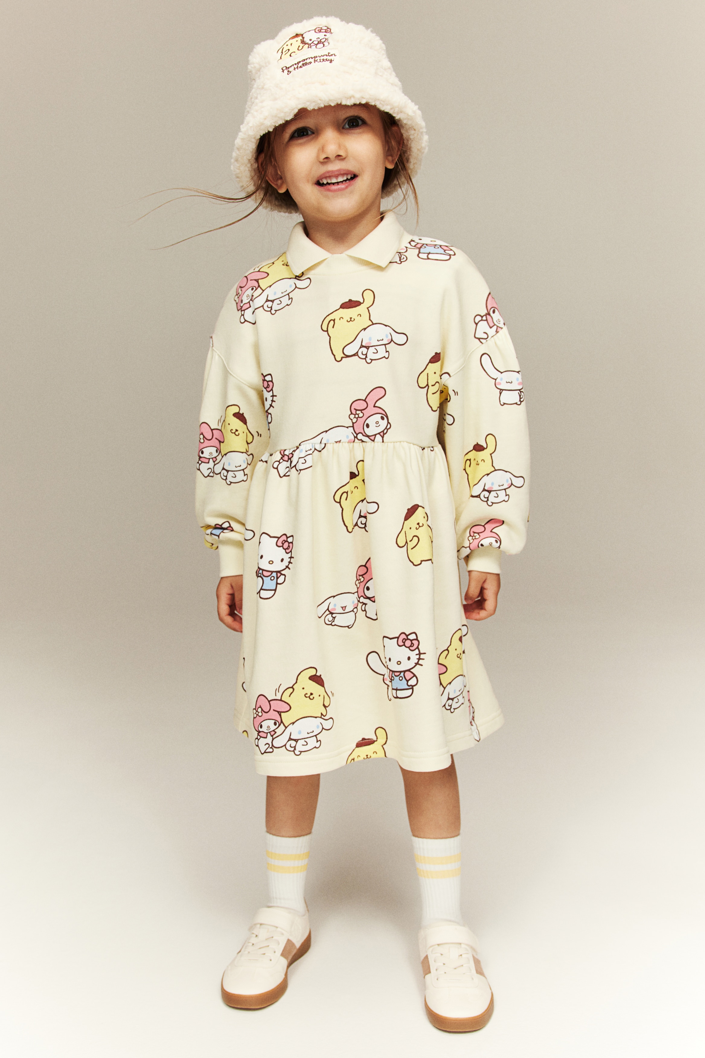 パターンスウェットワンピース - ライトイエロー／ポムポム