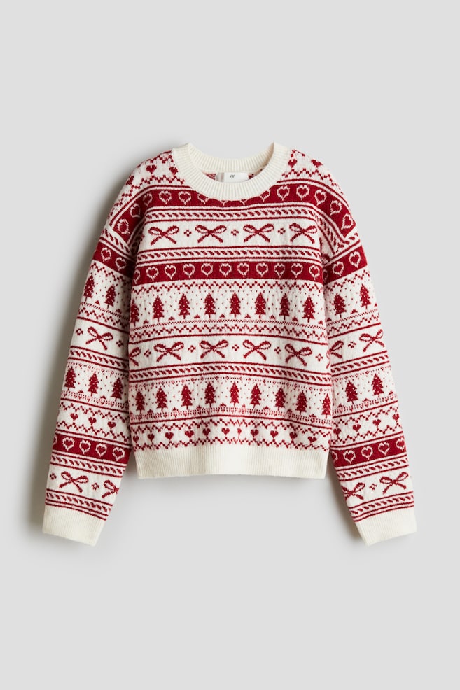 Pullover ampio con motivi - Rosso scuro/bianco/Blu/stelle/Nero/Les Alpes - 1