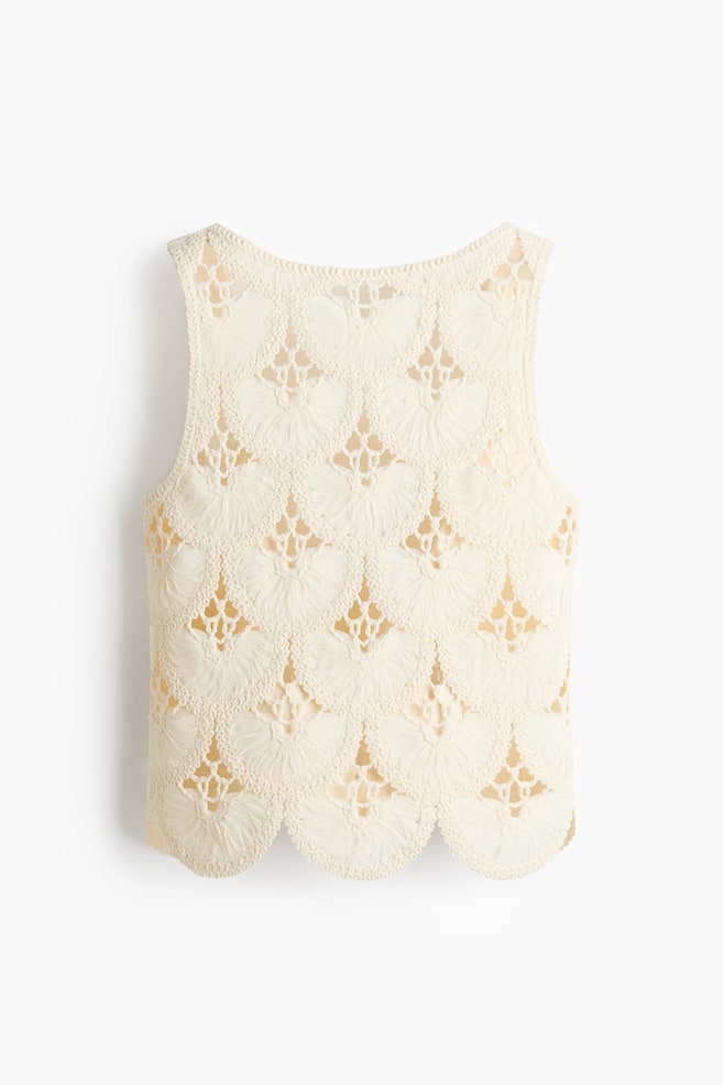 Scoop-back crochet-look top - Cream - 1