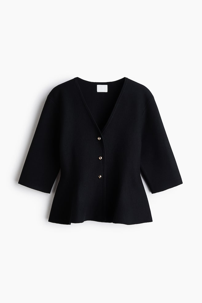 Fine-knit peplum cardigan - Schwarz/Hellbeige/Weinrot - 1