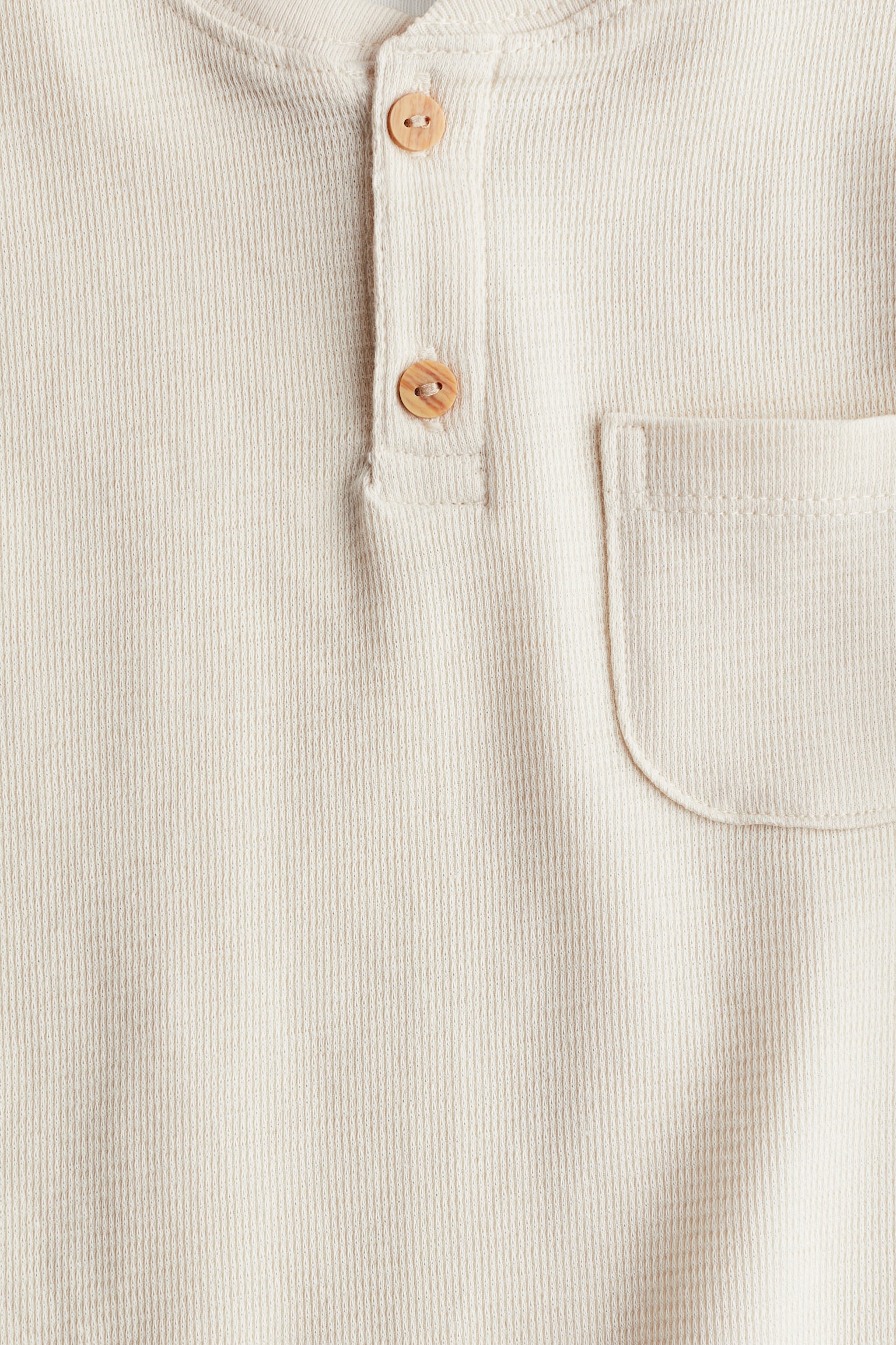 Cotton Henley T-shirt - Cream/Dark grey/Striped/Beige - 4