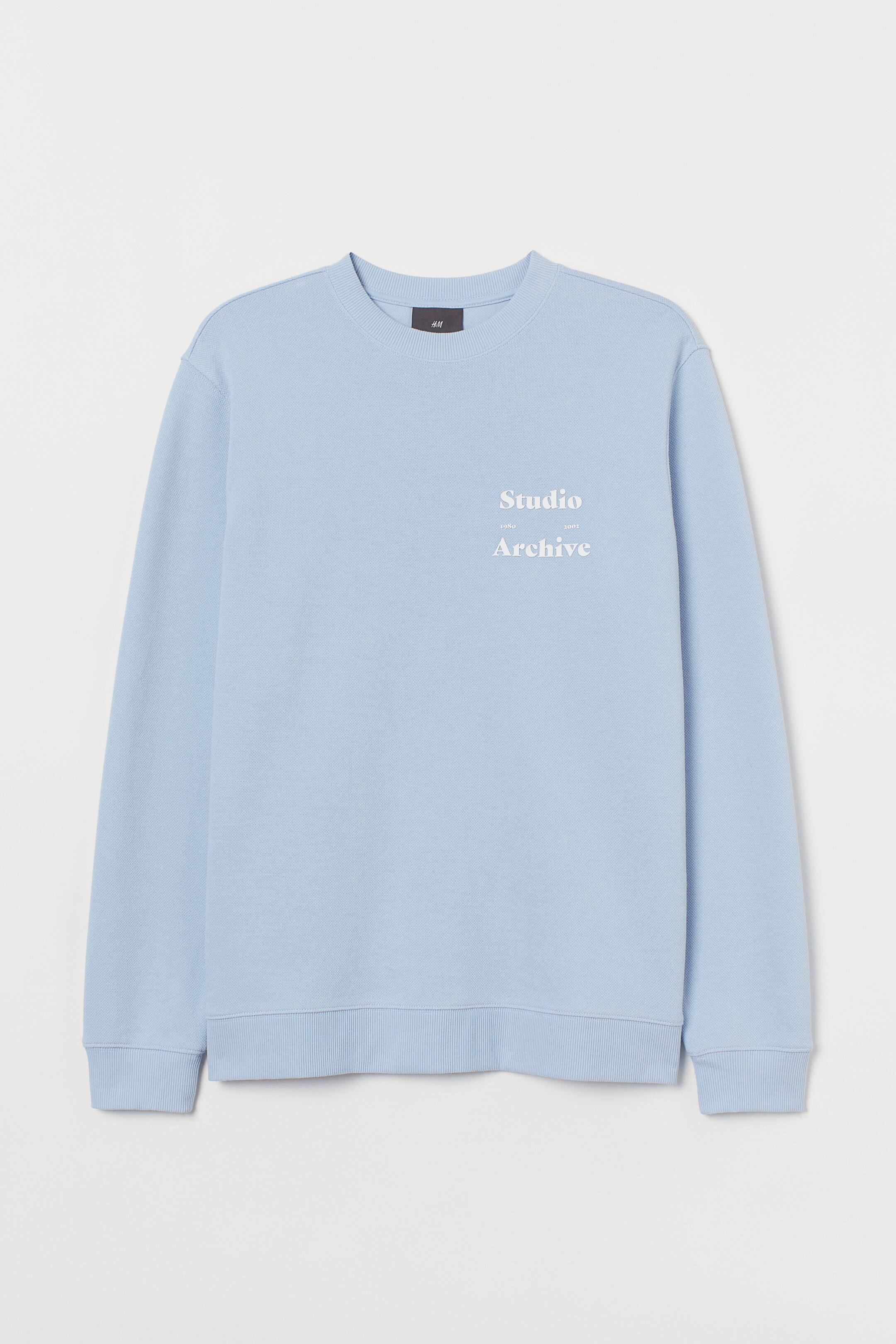 Text-motif sweatshirt - Crew-neck - Long sleeve - Light blue  