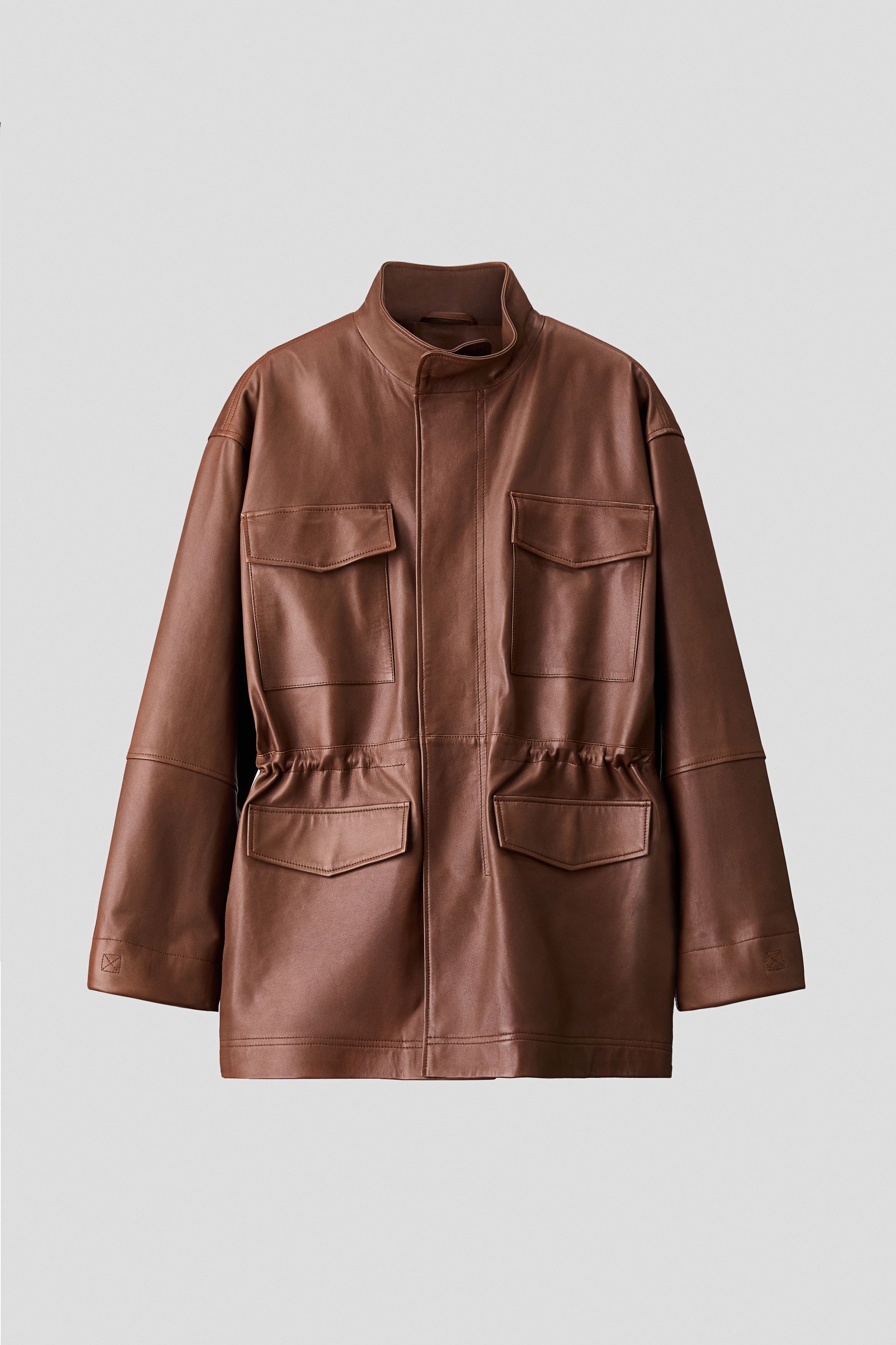 Leather Cargo Jacket - Brown