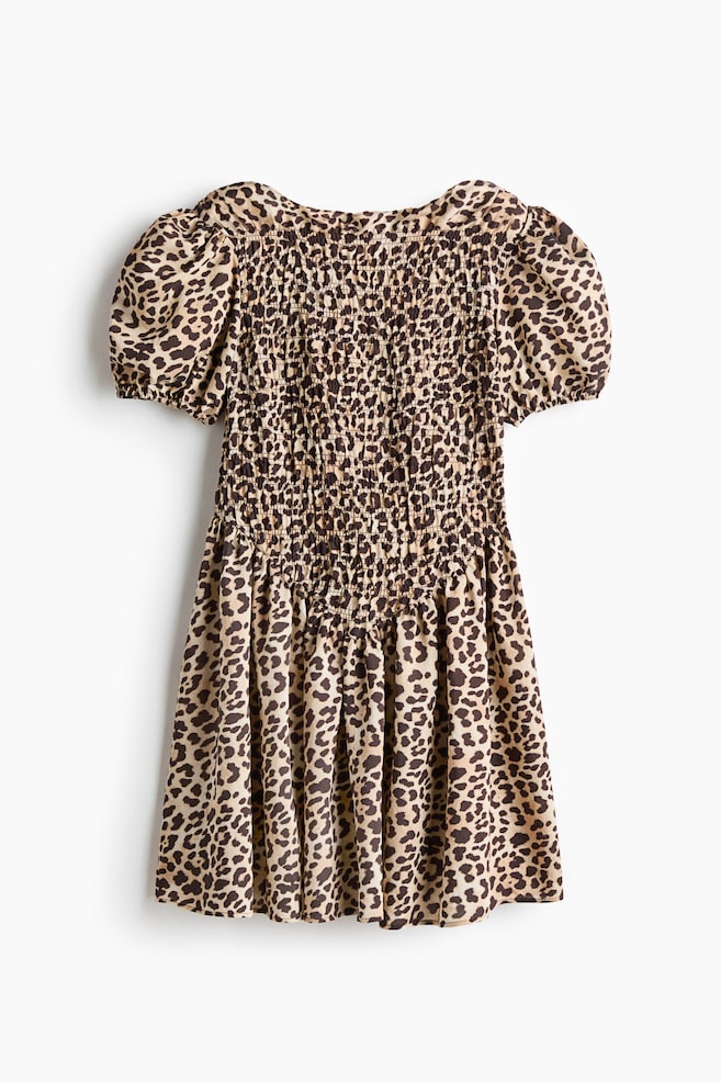 Smocked-Bodice Dress - Light beige/leopard print - 1