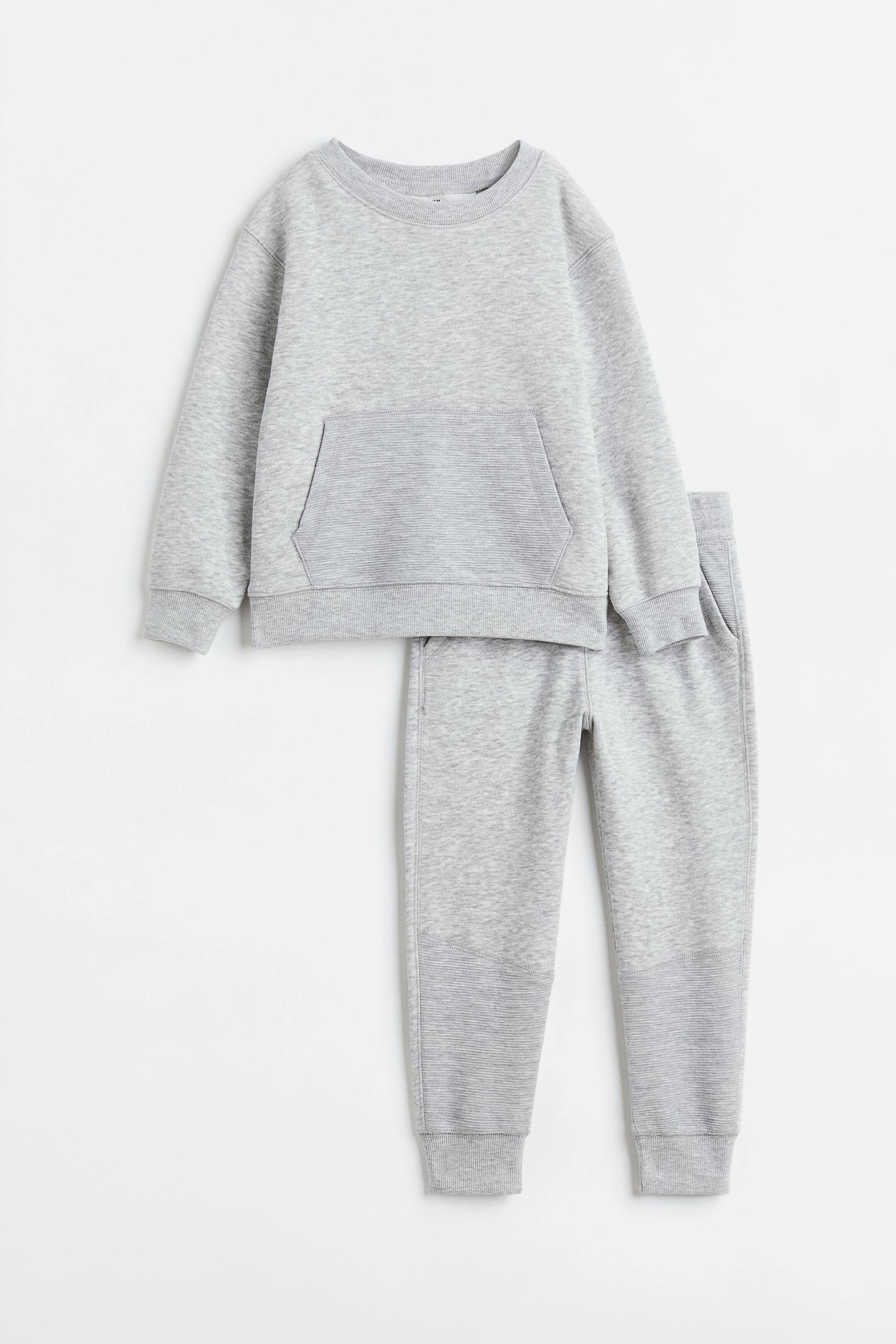 2piece Sweatsuit Set Round Neck Long sleeve Light gray melange