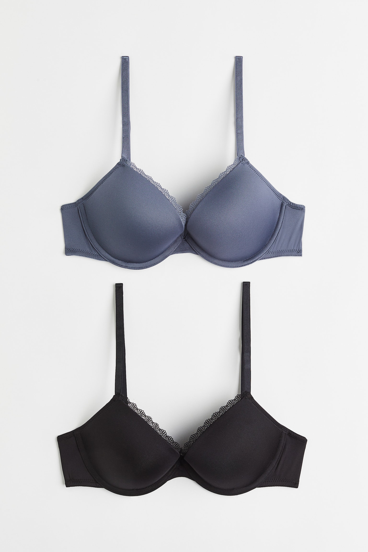 2-pack microfibre push-up bras - Pigeon blue/Black/Black/White - 1