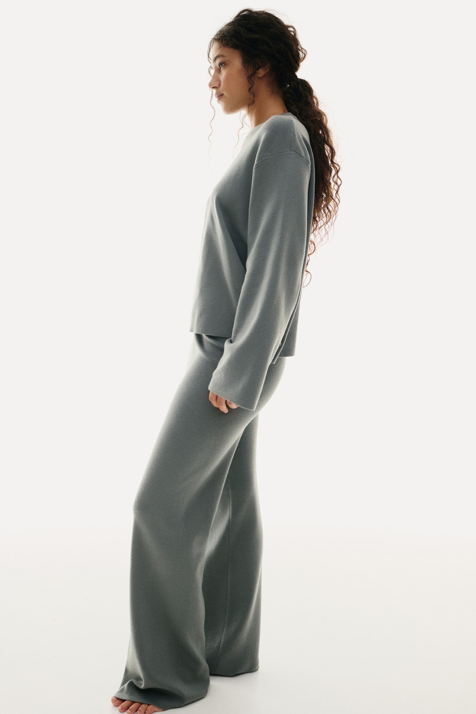 Kalhoty z jemného úpletu - Kouřově zelená/Světle béžový melír/Tmavě šedá/Černá/Námořnická modř/Šedobéžová/Šedý melír - 5