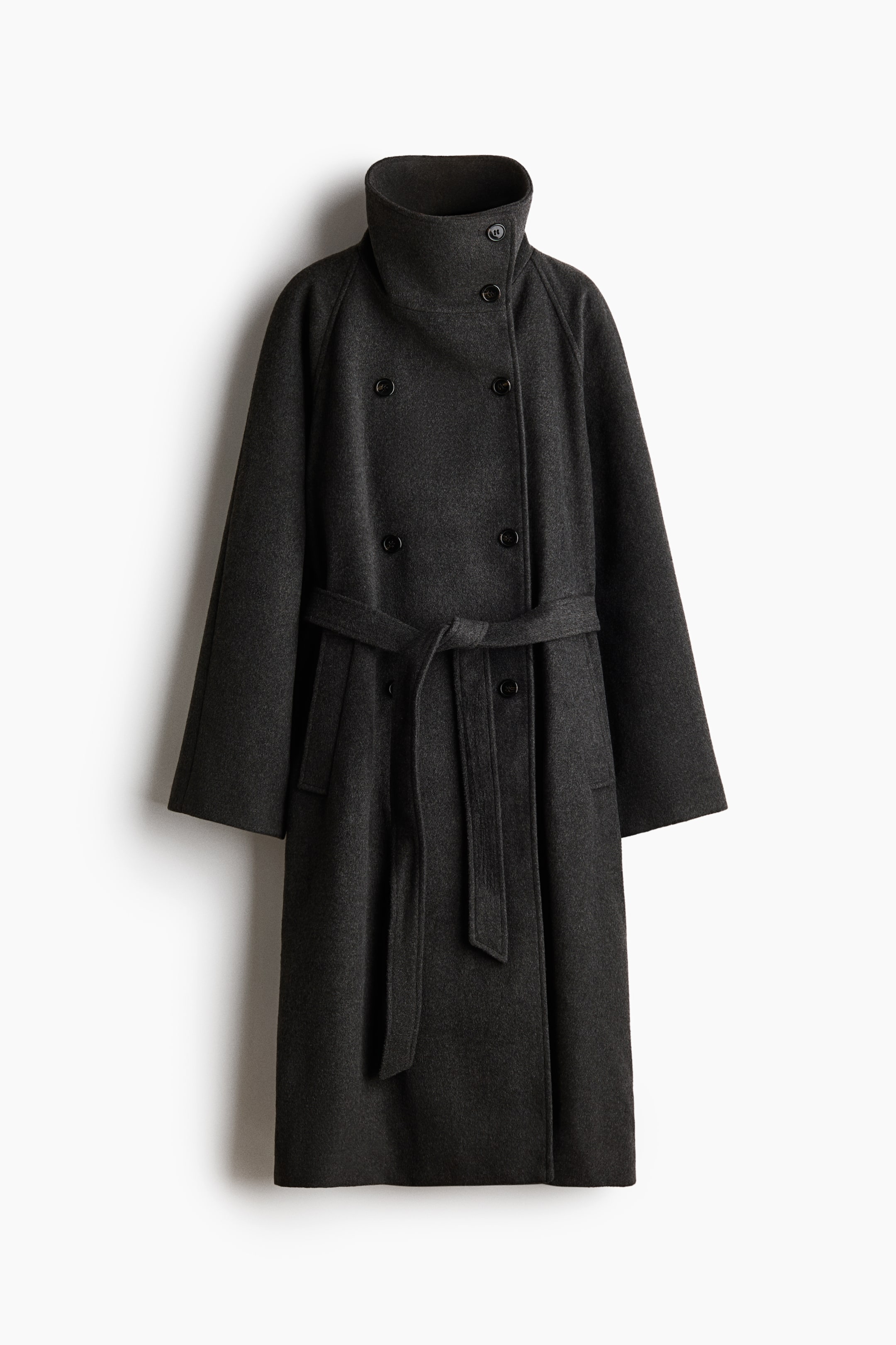 View larger image: Tie-belt funnel-collar coat - Dark grey marl - Ladies | H&M 1