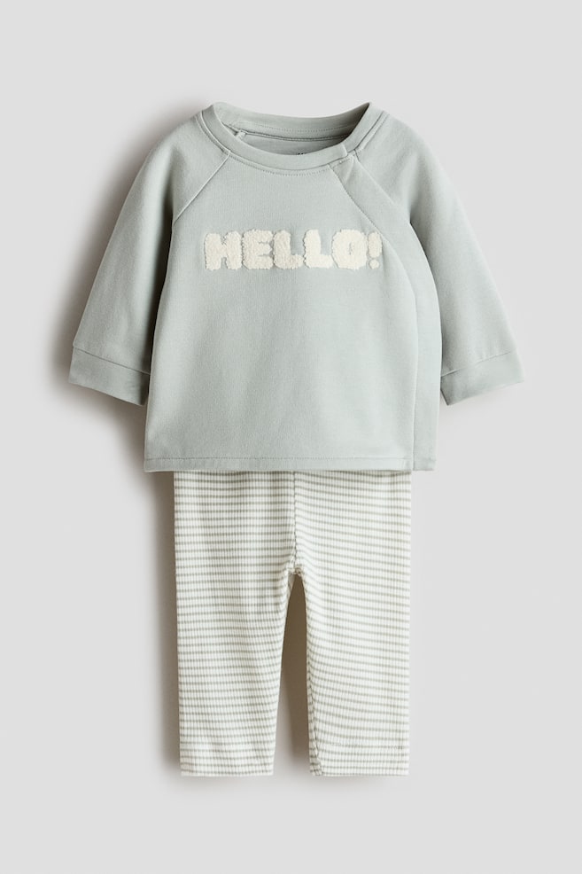 2-piece Cotton Set - Light dusty turquoise/Hello!/Cream/Hello/Light green/Tiny Dreamer/Light beige/Love/Light turquoise/Hello!/Cream/You and Me/White/My Little Heart/Light beige/Hello - 1