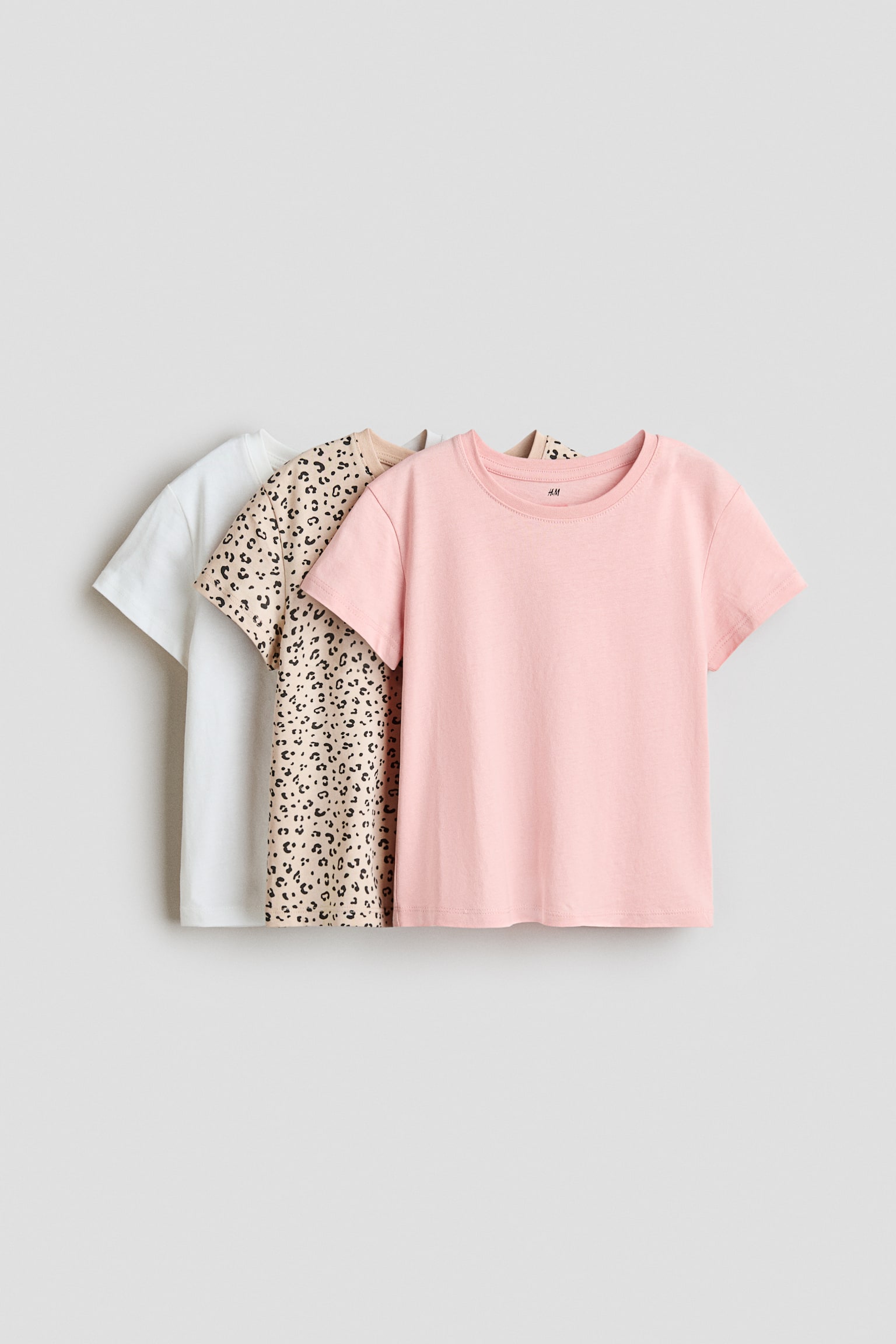 3-pack T-shirts - Light beige/Leopard print/Pink/Hearts/Light pink/White/Light purple/Light pink - 1