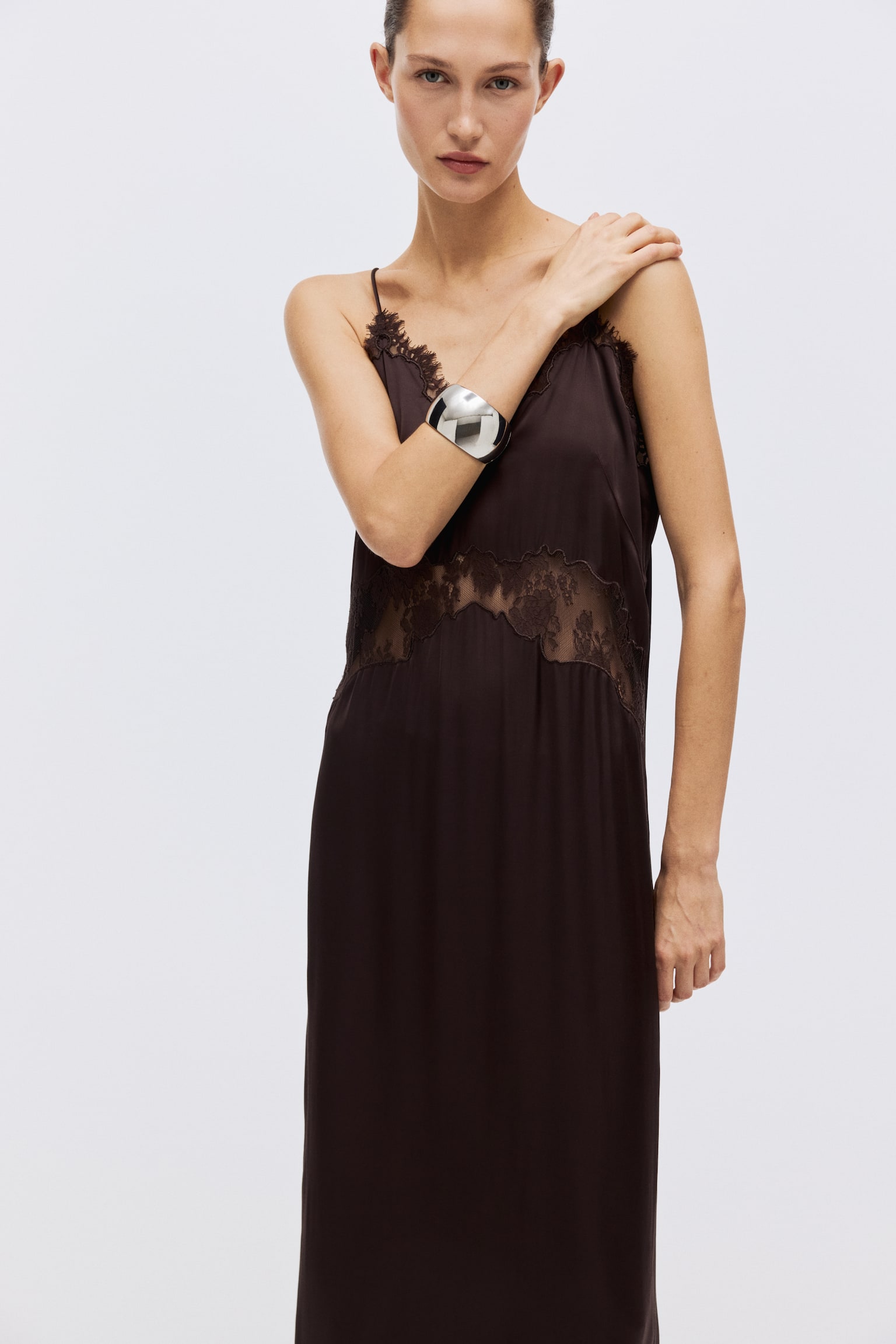 Lace-trimmed strappy dress - Dark brown - 3