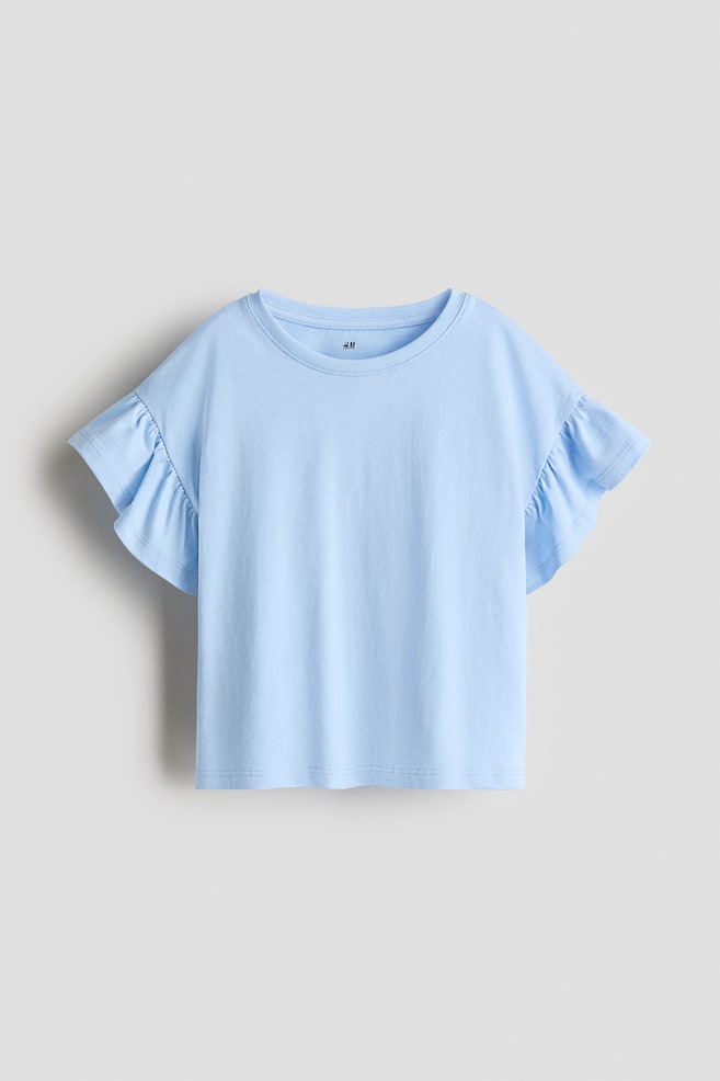 Flutter-sleeve cotton top - Light blue - 1
