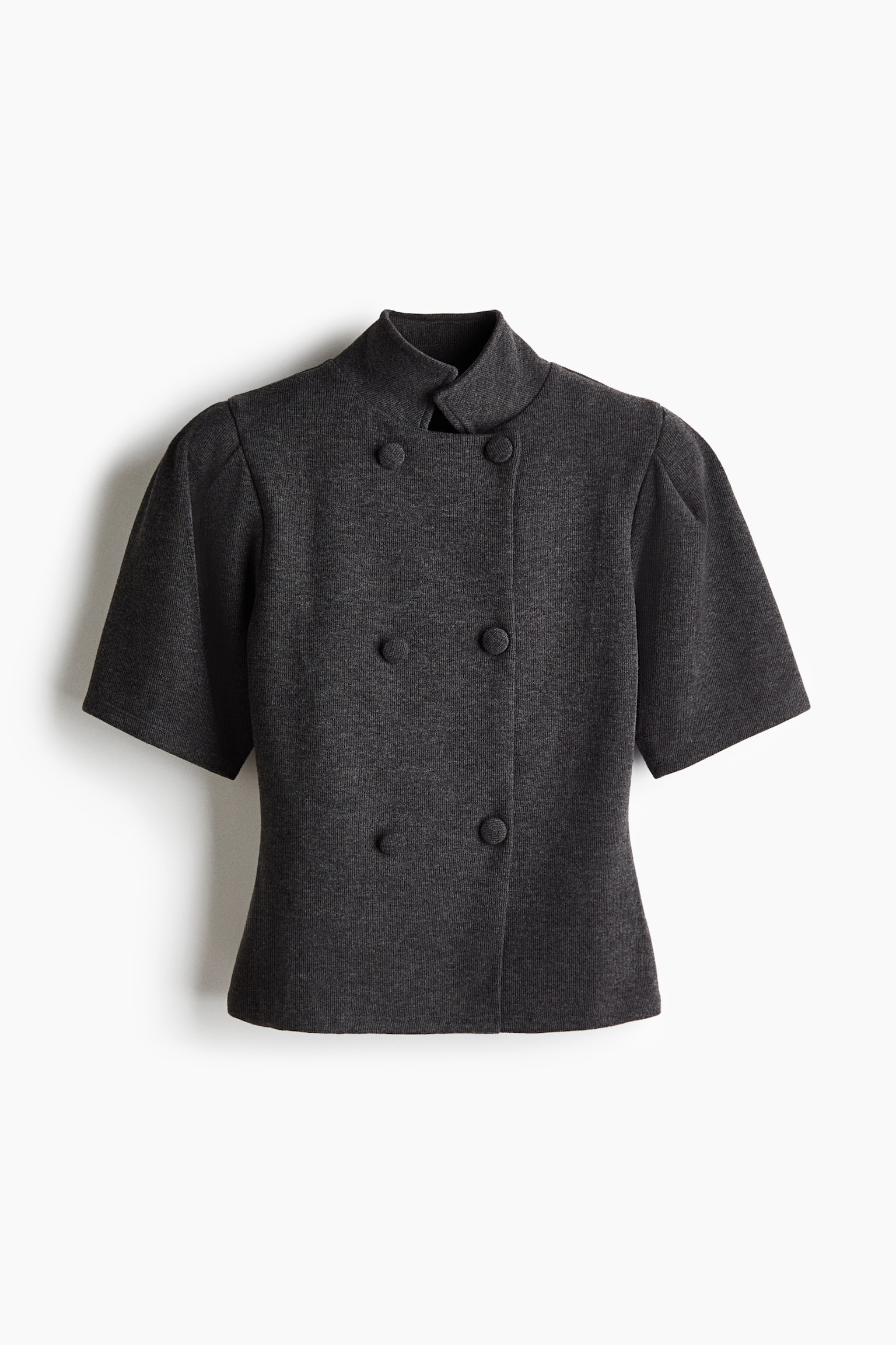 Женский топ H&M Double-Breasted Top with Stand-Up Collar, цвет: Тёмный серый меланжевый — фото 1