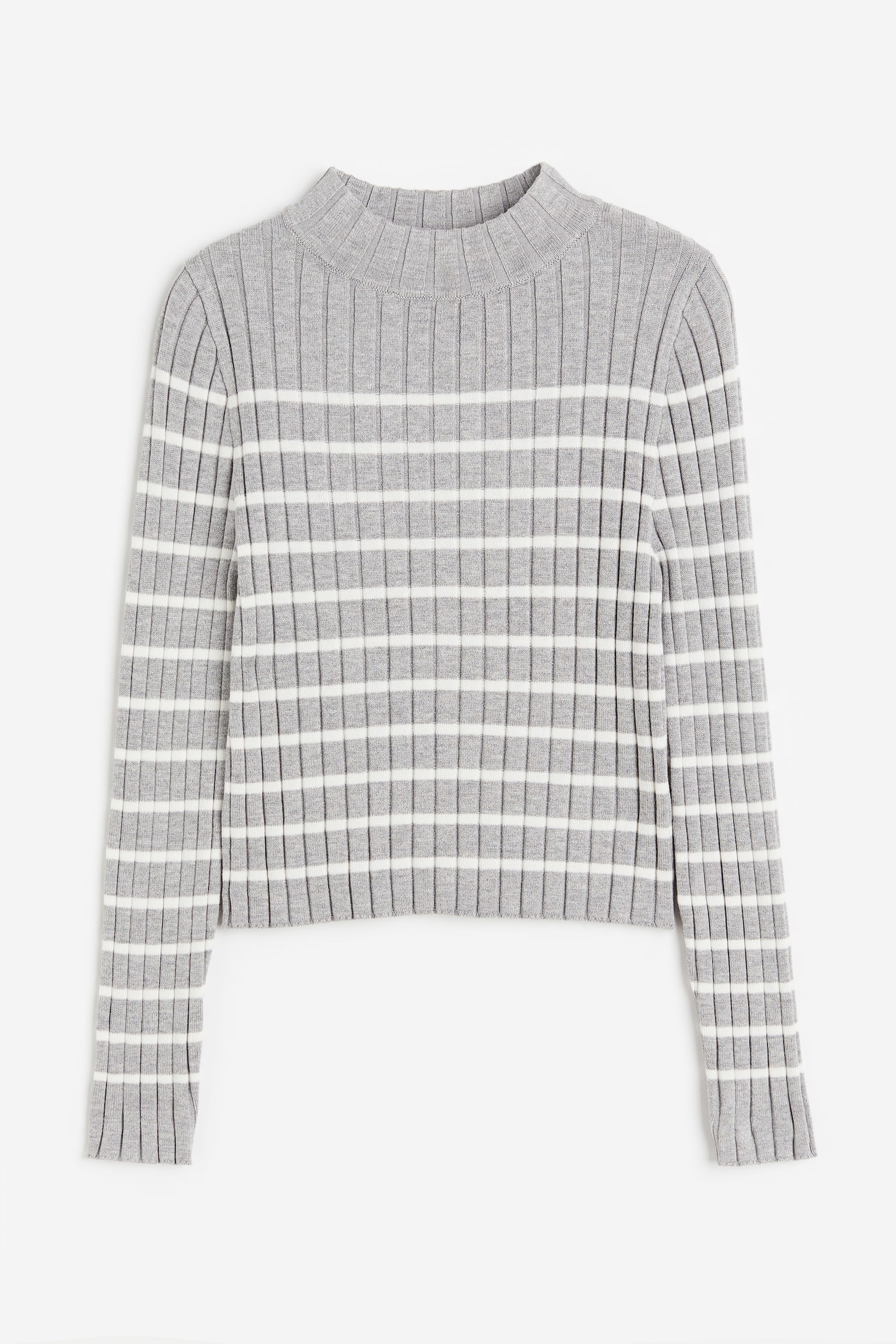 Rib-knit turtleneck jumper - Grey/Striped - 1