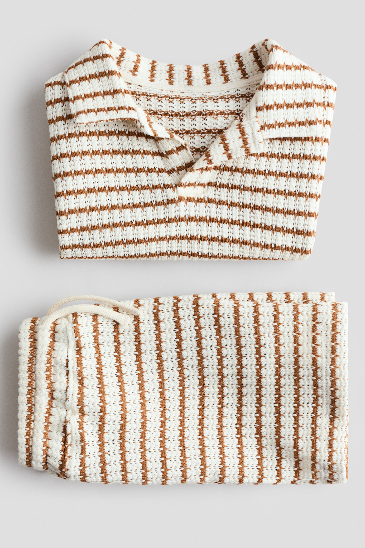 2-piece textured-knit set - White/Brown striped - 3