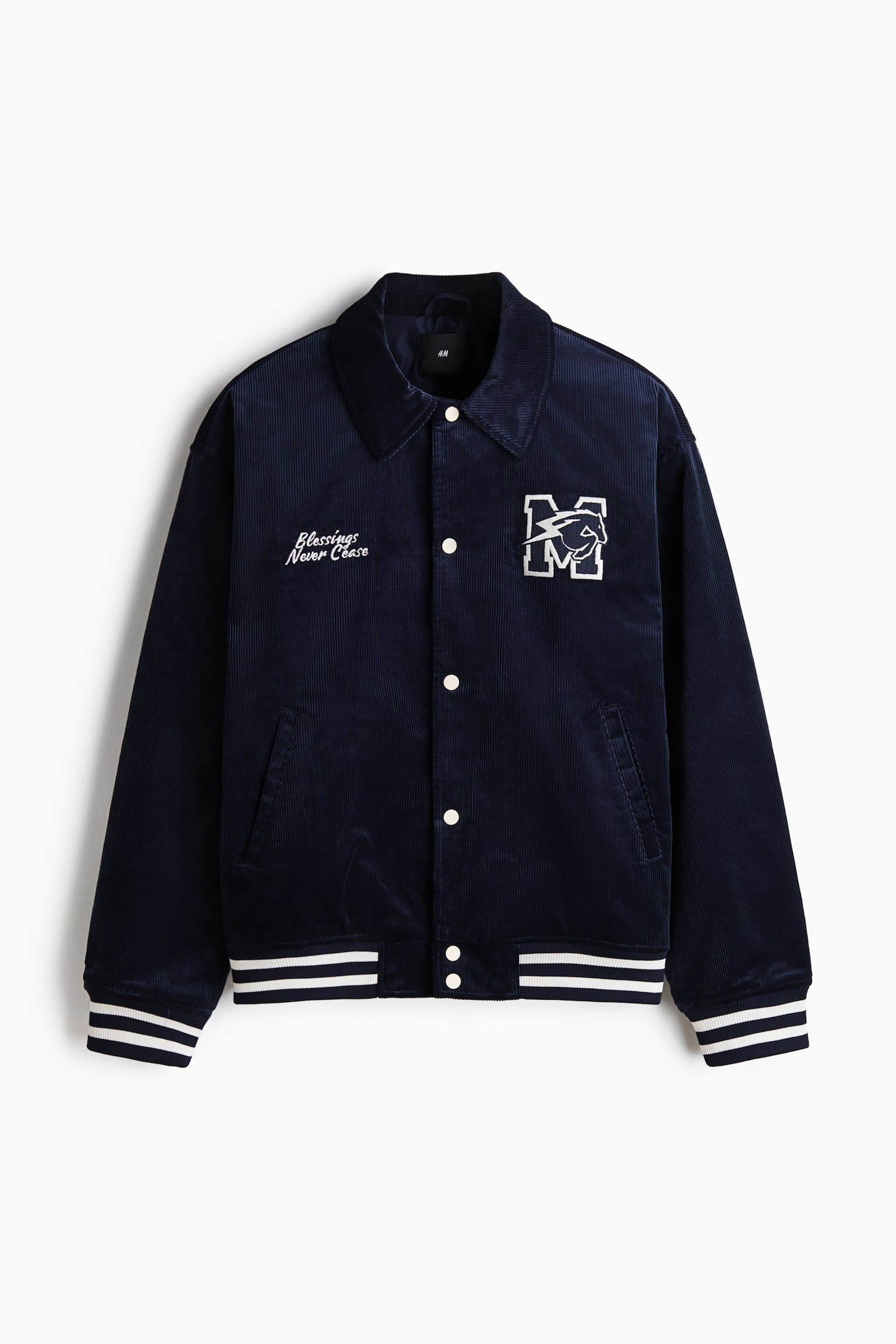 패딩 베이스볼 재킷 - 다크 블루/Blessings/베이지/Blessings Never Cease - 1