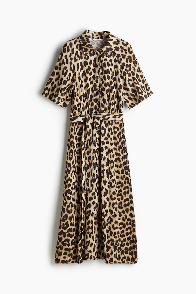 Tie-belt Shirt Dress - Beige/leopard print/White/green patterned/Light beige/leopard print/Cream/zebra print/Black/Black/White/blue floral - 1