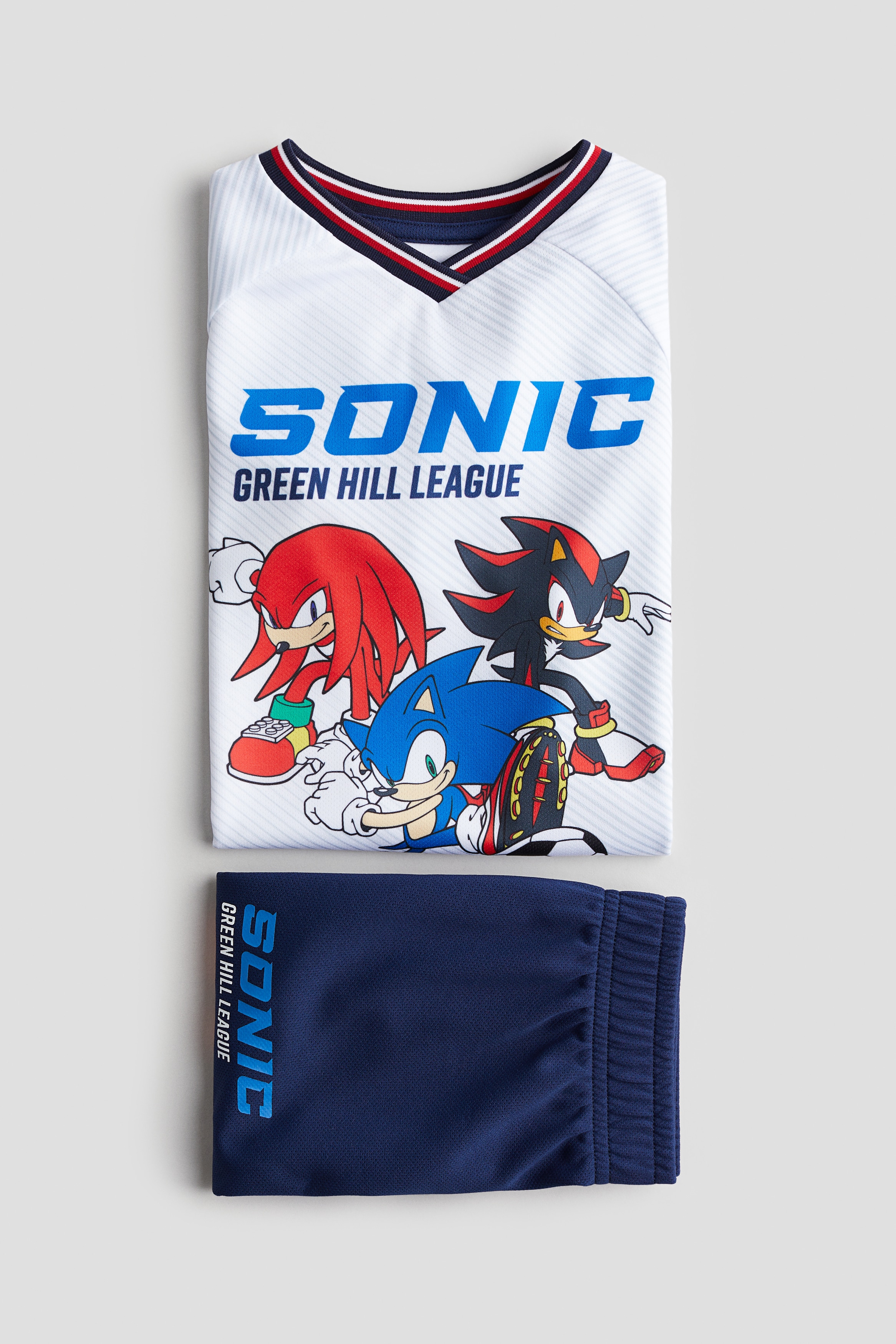 Enfant Garcon Maillot Sonic The Hedgehog Greenhill Football League - Haut Blanc + Short Bleu - 100% Polyester Montre Sonic
