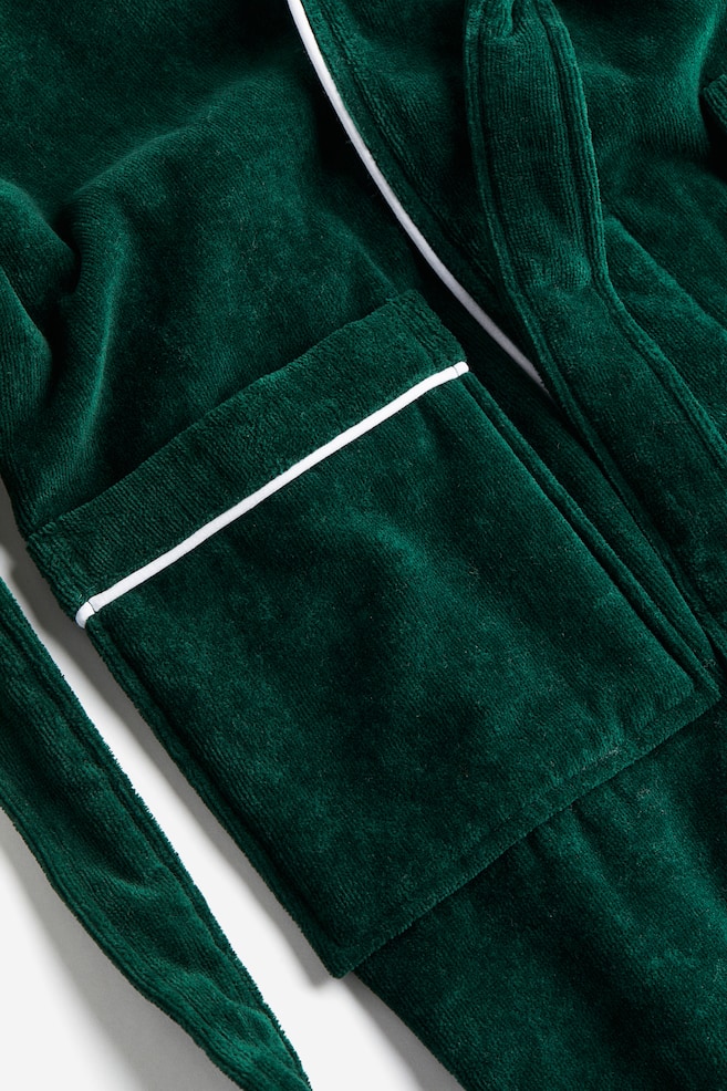 Robe de chambre en velours - Vert foncé/Blanc - 2