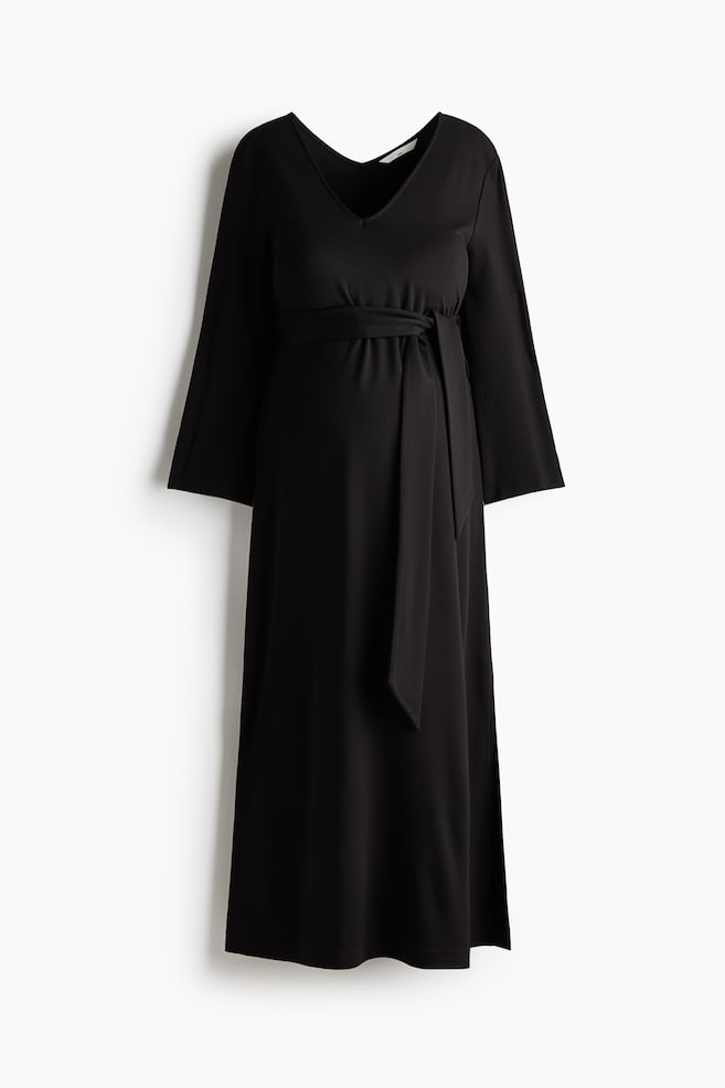 MAMA Tie-Belt Jersey Dress - Black - 1