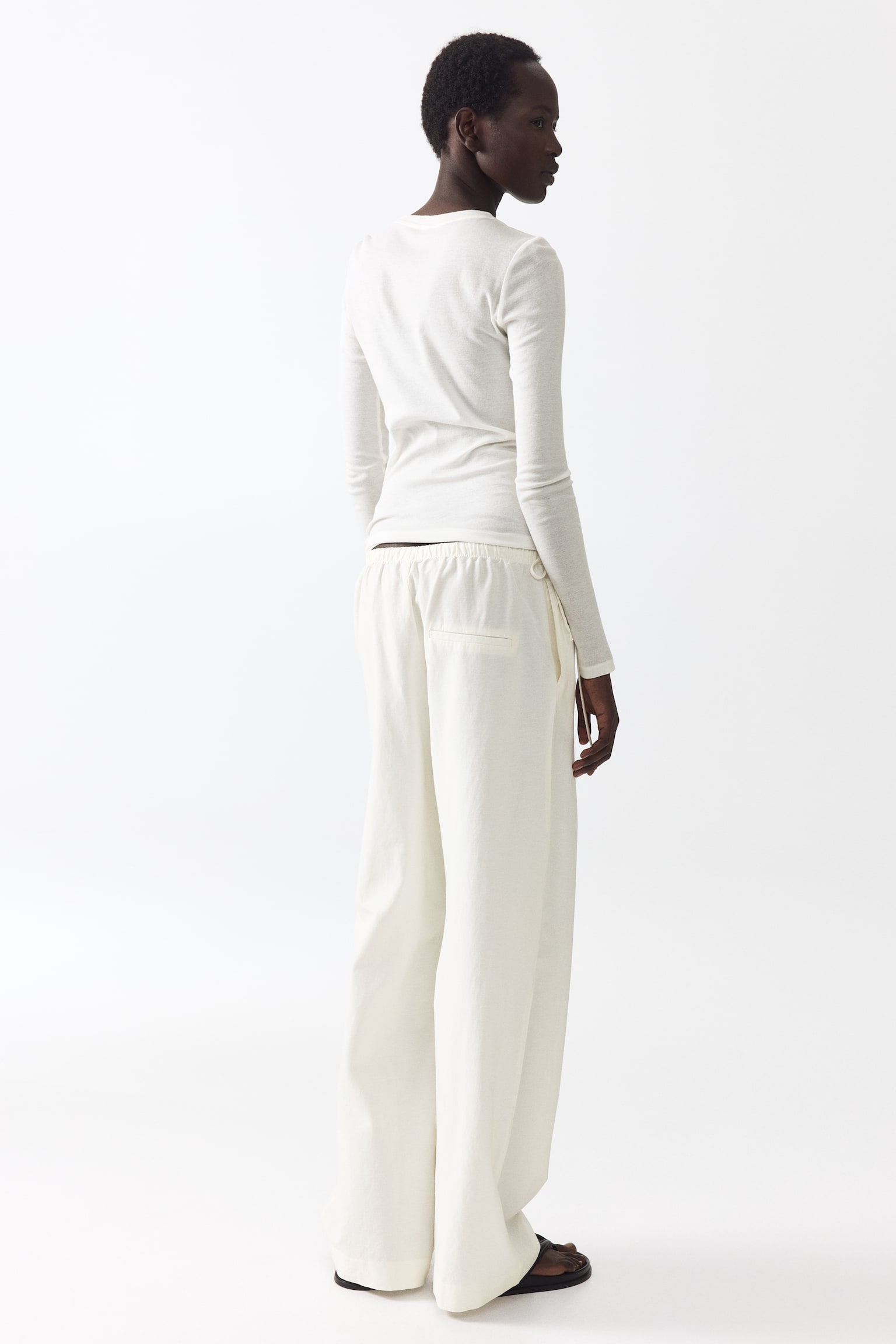 Linen-blend drawstring trousers - Ivory - 5