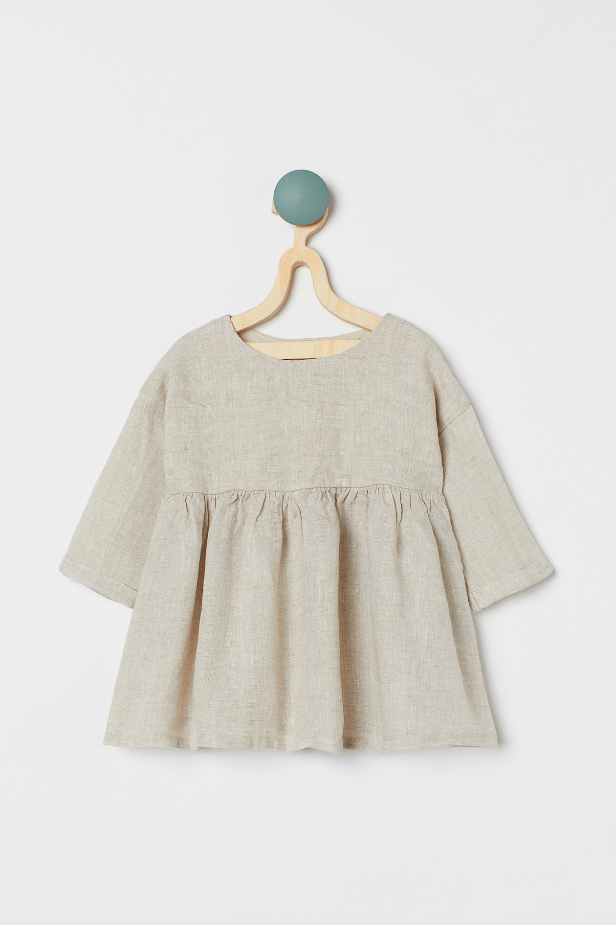 Linen Dress - Round Neck - Long sleeve - Light beige - Kids | H&M US