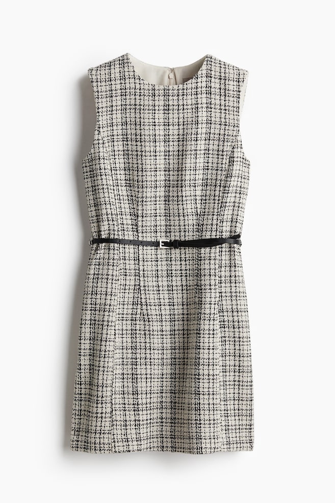 Robe en bouclette avec ceinture - Beige clair/carreaux - 1
