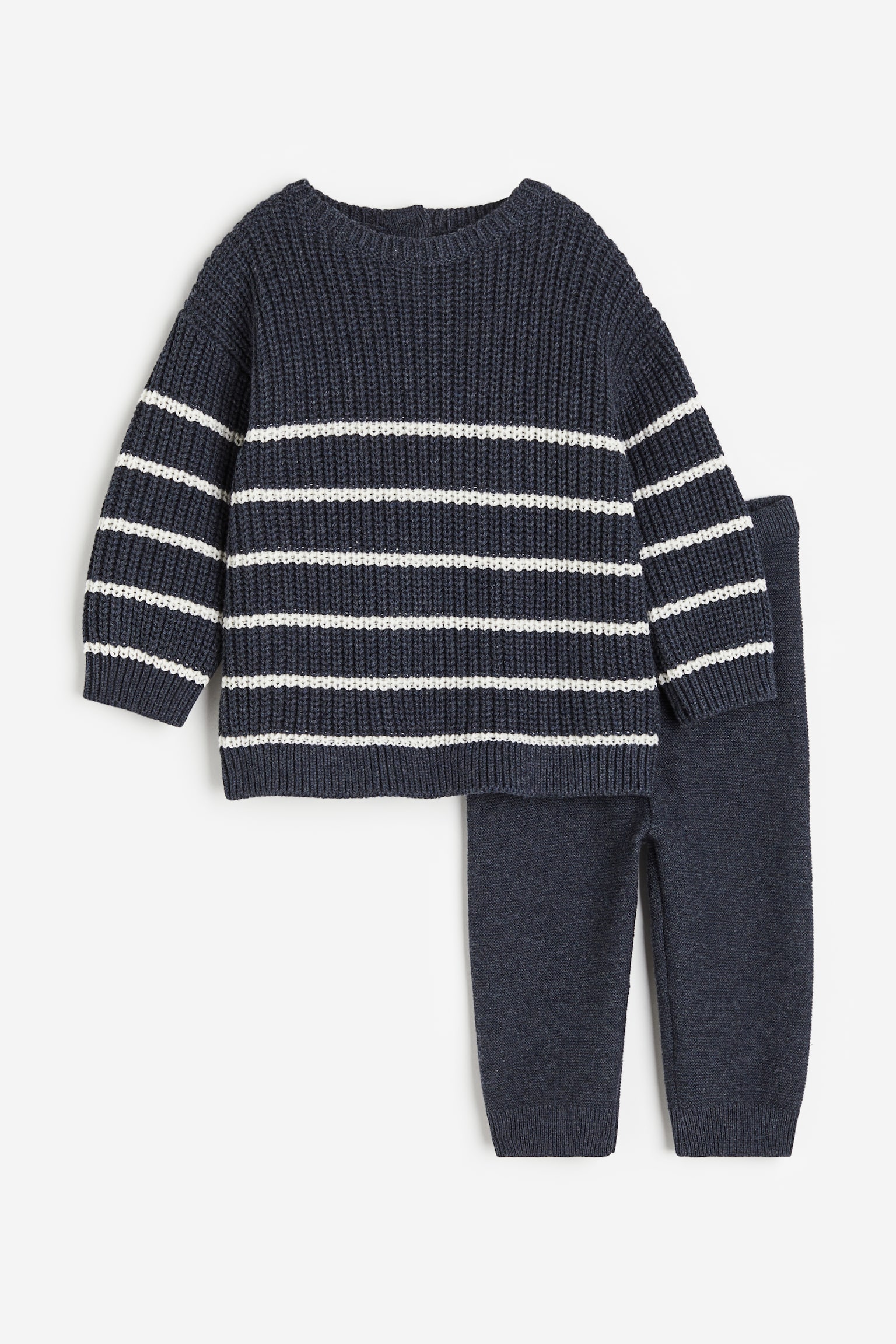 2-piece Jacquard Knit Cotton Set - Dark blue/Stripe - 1