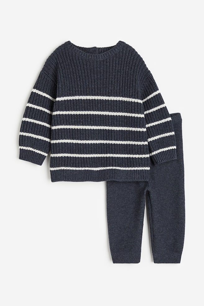 2-piece jacquard-knit cotton set - Dark blue/Striped - 1